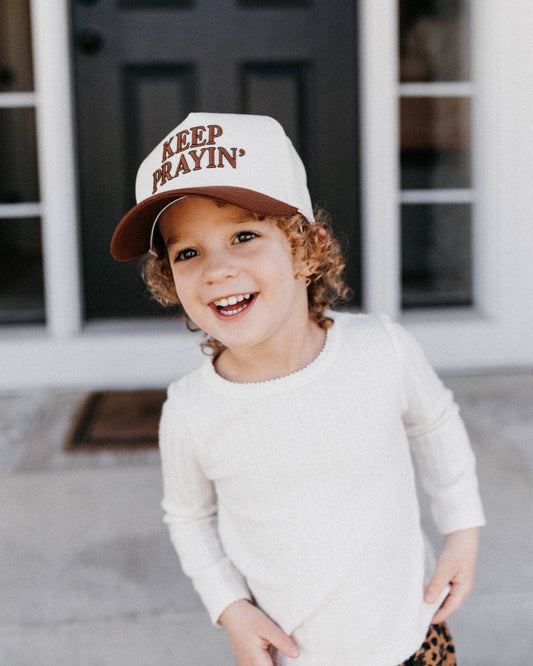 Keep Prayin' KIDS Hat - Brown & Off-White