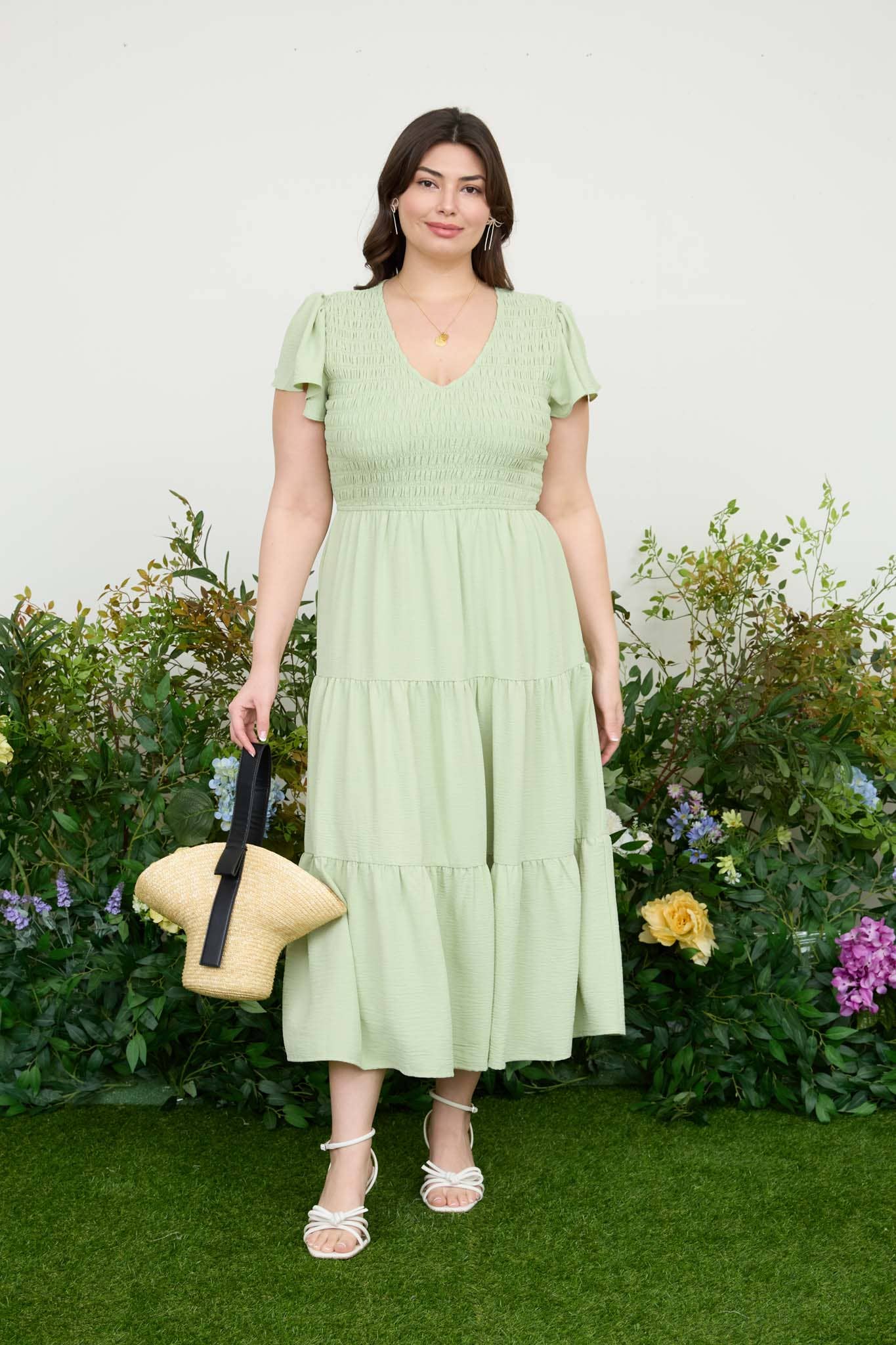PLUS FLUTTER SLEEVE MIDI DRESS