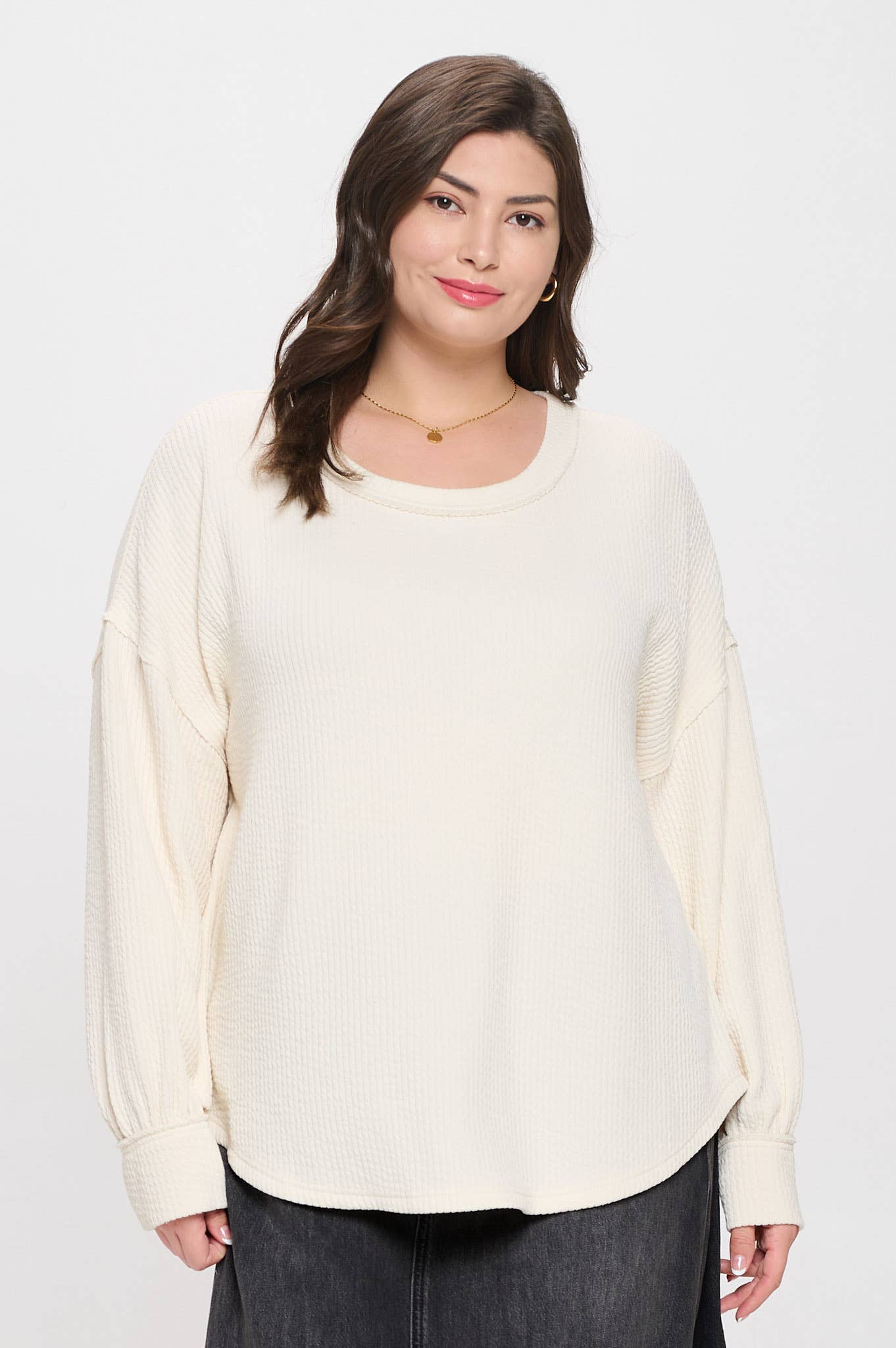PLUS DROP SHOULDER LONG SLEEVE SWEATER KNIT TOP