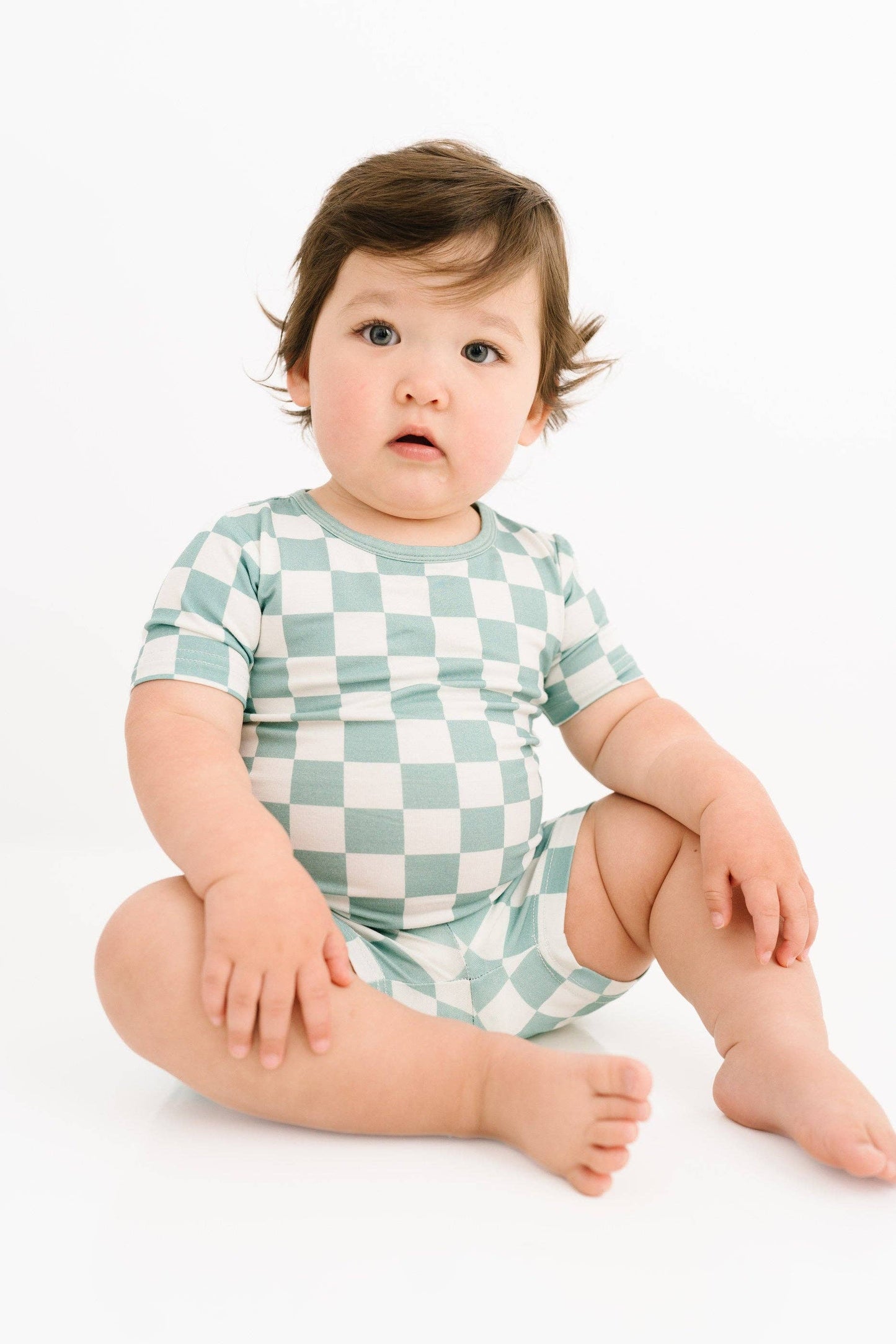 Bamboo Seafoam Checkered Shorts Set