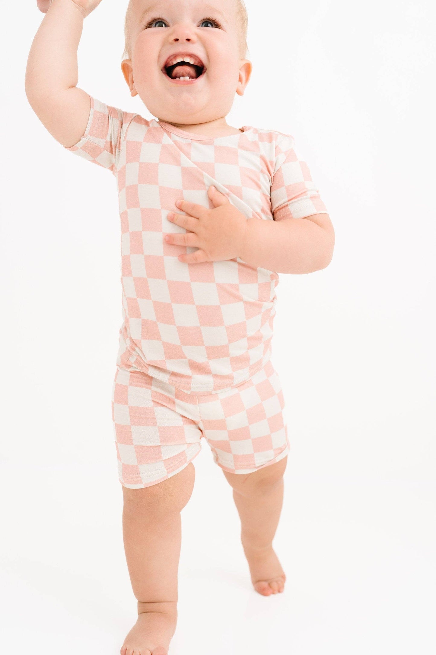 Bamboo Blush Checkered Shorts Set