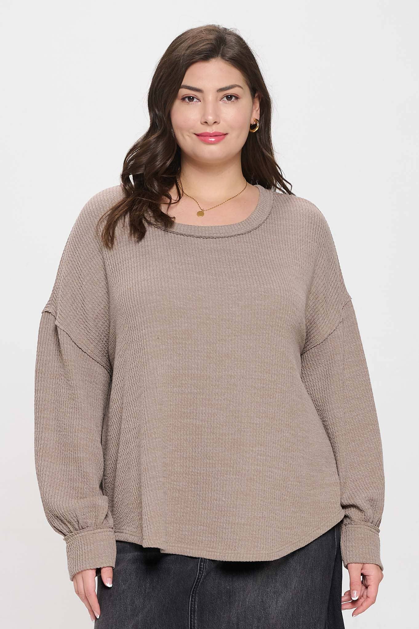 PLUS DROP SHOULDER LONG SLEEVE SWEATER KNIT TOP
