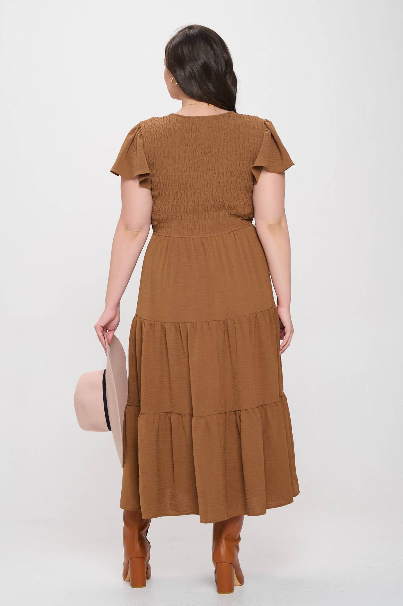 PLUS FLUTTER SLEEVE MIDI DRESS