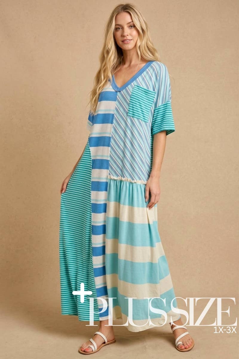 Mixed-Stripe Patchwork Maxi Dress