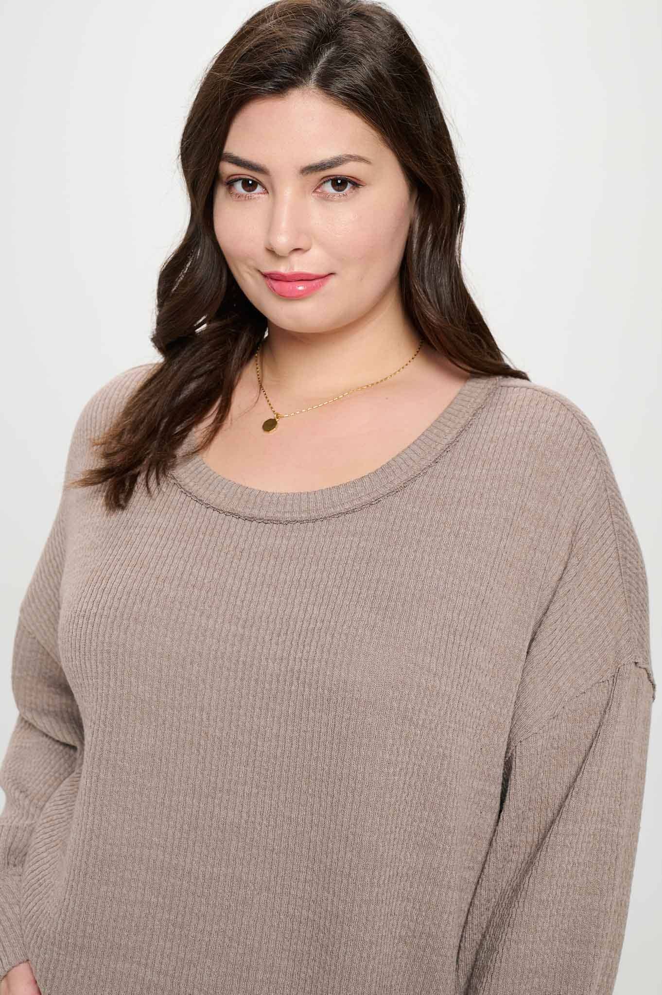 PLUS DROP SHOULDER LONG SLEEVE SWEATER KNIT TOP