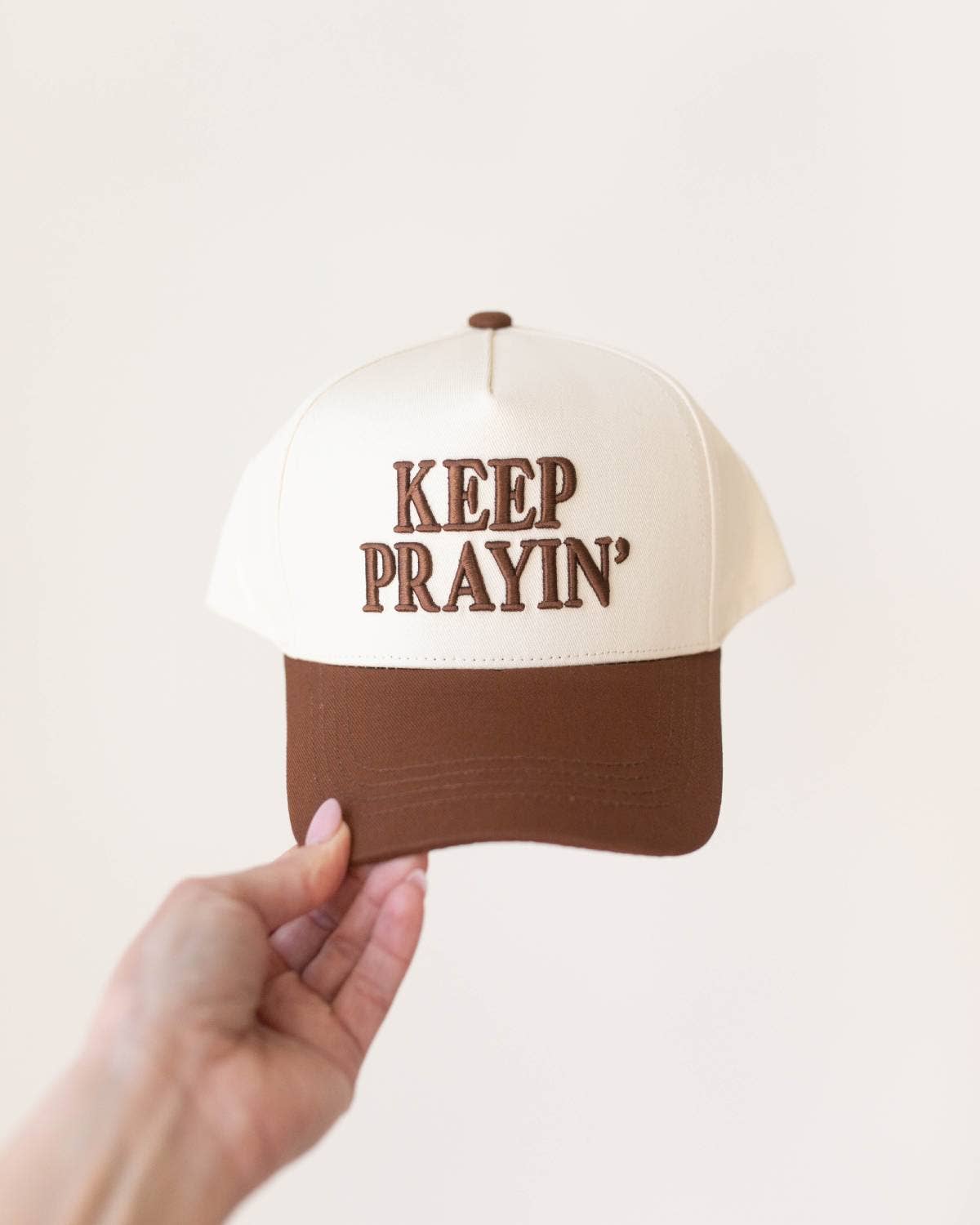 Keep Prayin' KIDS Hat - Brown & Off-White