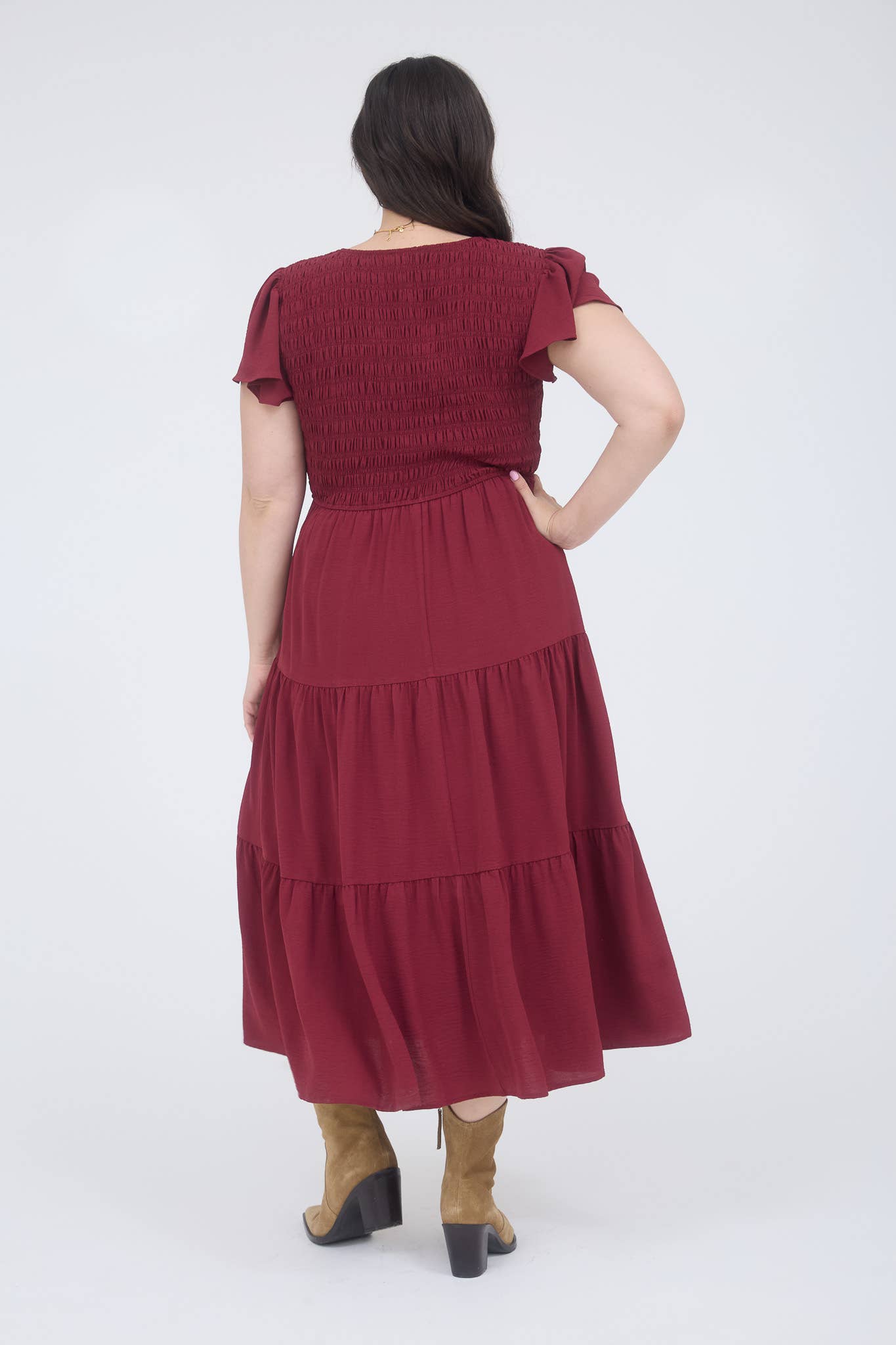 PLUS FLUTTER SLEEVE MIDI DRESS