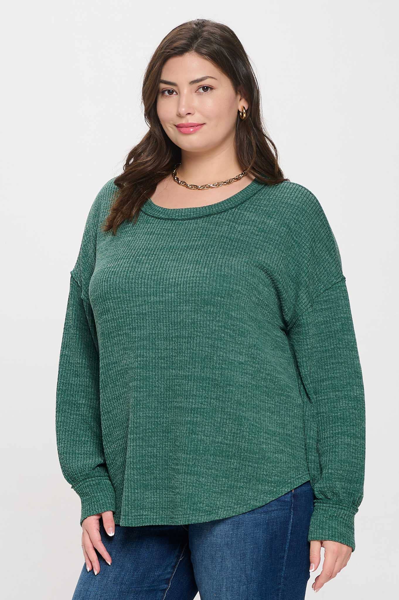 PLUS DROP SHOULDER LONG SLEEVE SWEATER KNIT TOP