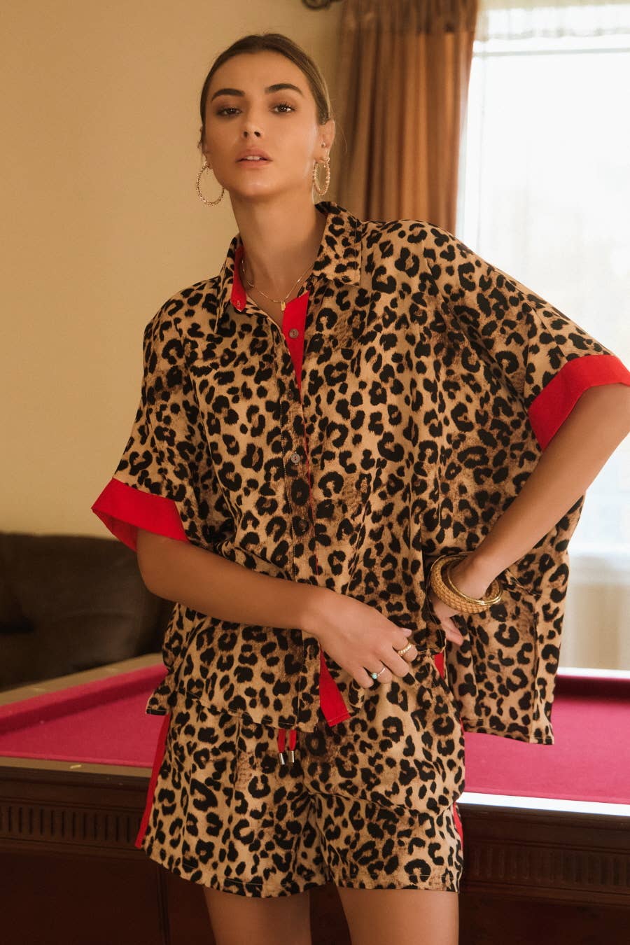 Plus Leopard Printed Shirt & Short Set