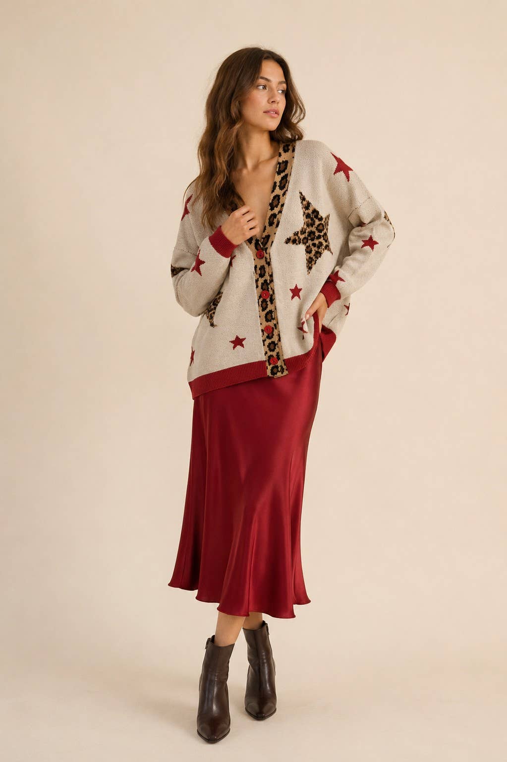 LEOPARD STAR BUTTON-DOWN CARDIGAN
