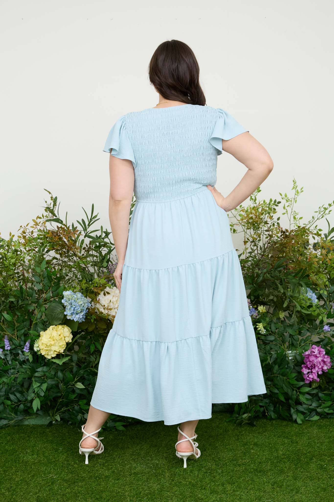 PLUS FLUTTER SLEEVE MIDI DRESS