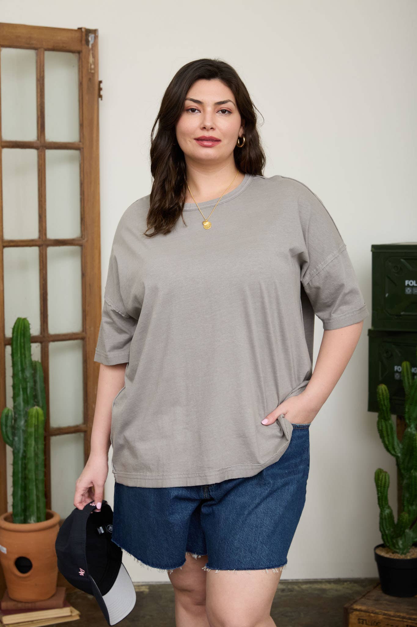 PLUS WASHED EXPOSED SEAM RELAXED KNIT T-SHIRT