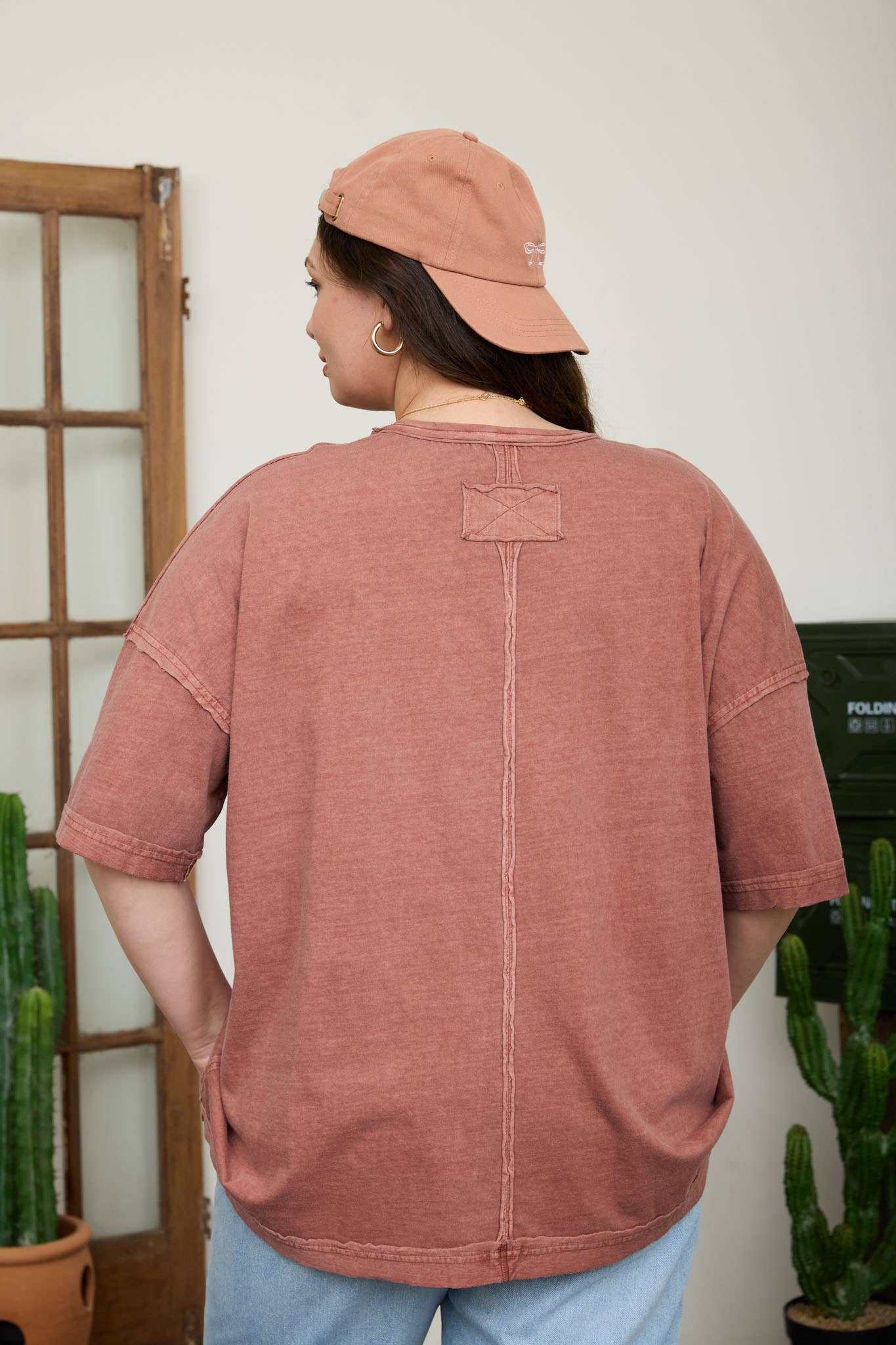 PLUS WASHED EXPOSED SEAM RELAXED KNIT T-SHIRT