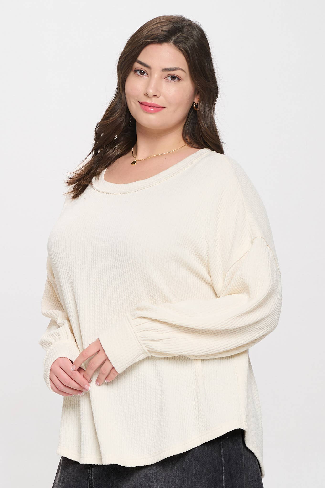 PLUS DROP SHOULDER LONG SLEEVE SWEATER KNIT TOP