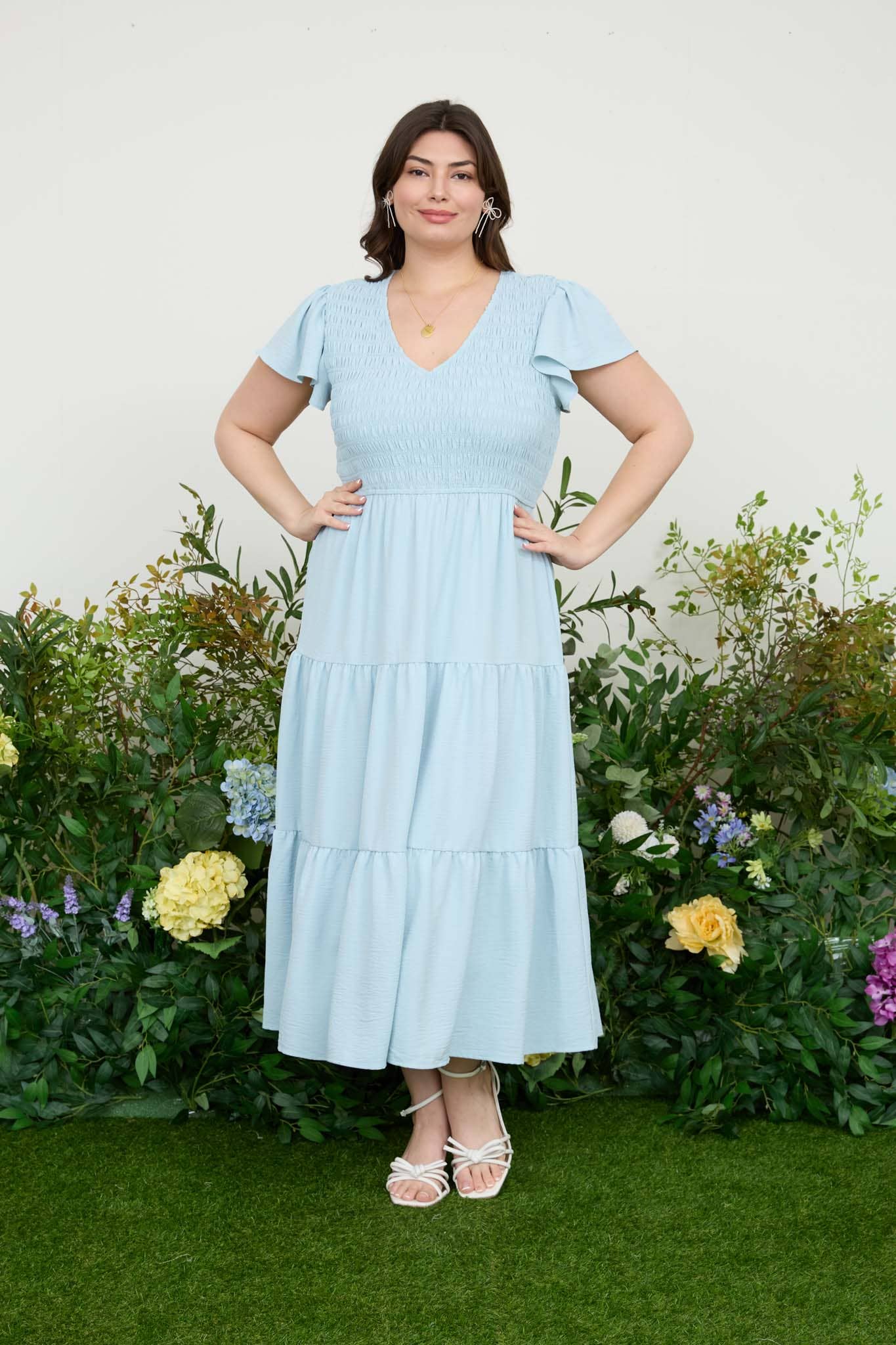 PLUS FLUTTER SLEEVE MIDI DRESS