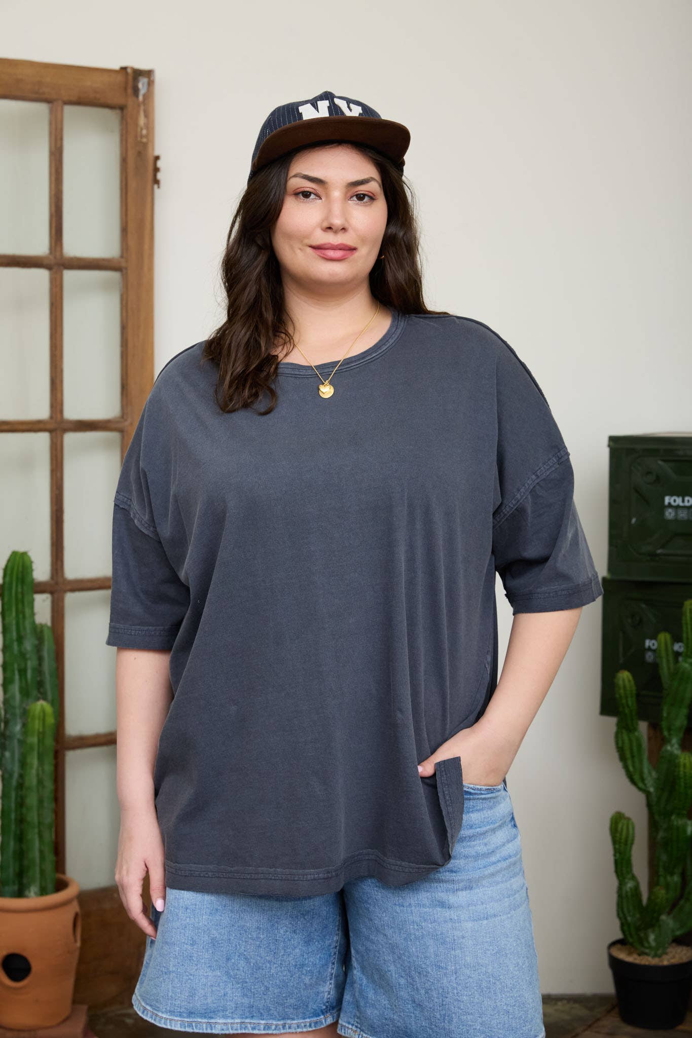 PLUS WASHED EXPOSED SEAM RELAXED KNIT T-SHIRT