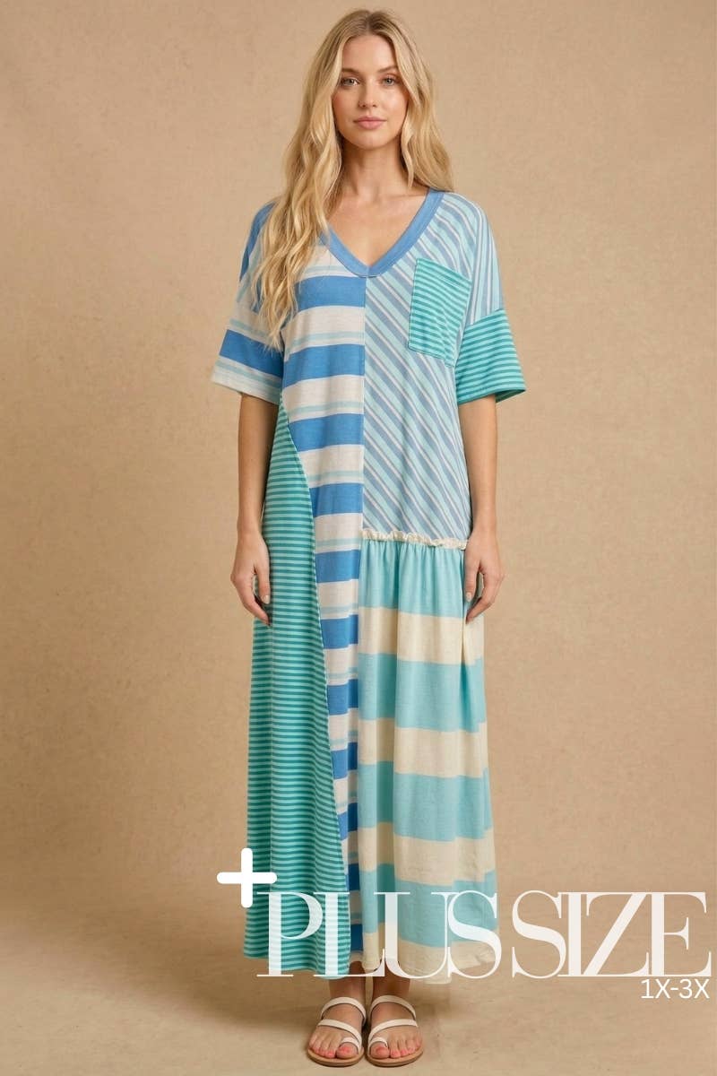 Mixed-Stripe Patchwork Maxi Dress