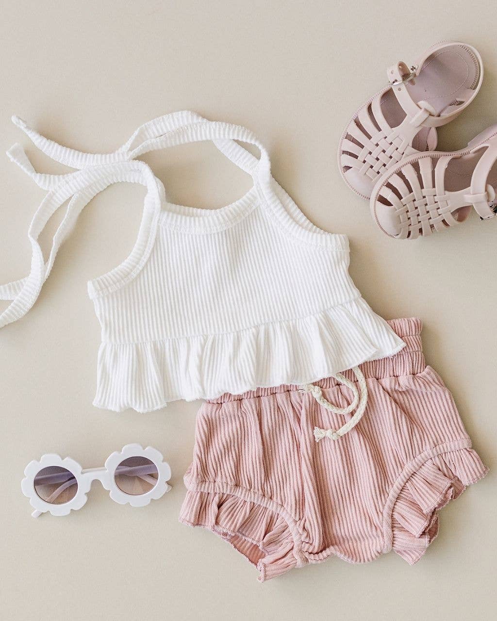 Crop Top Ribbed Shorts Set