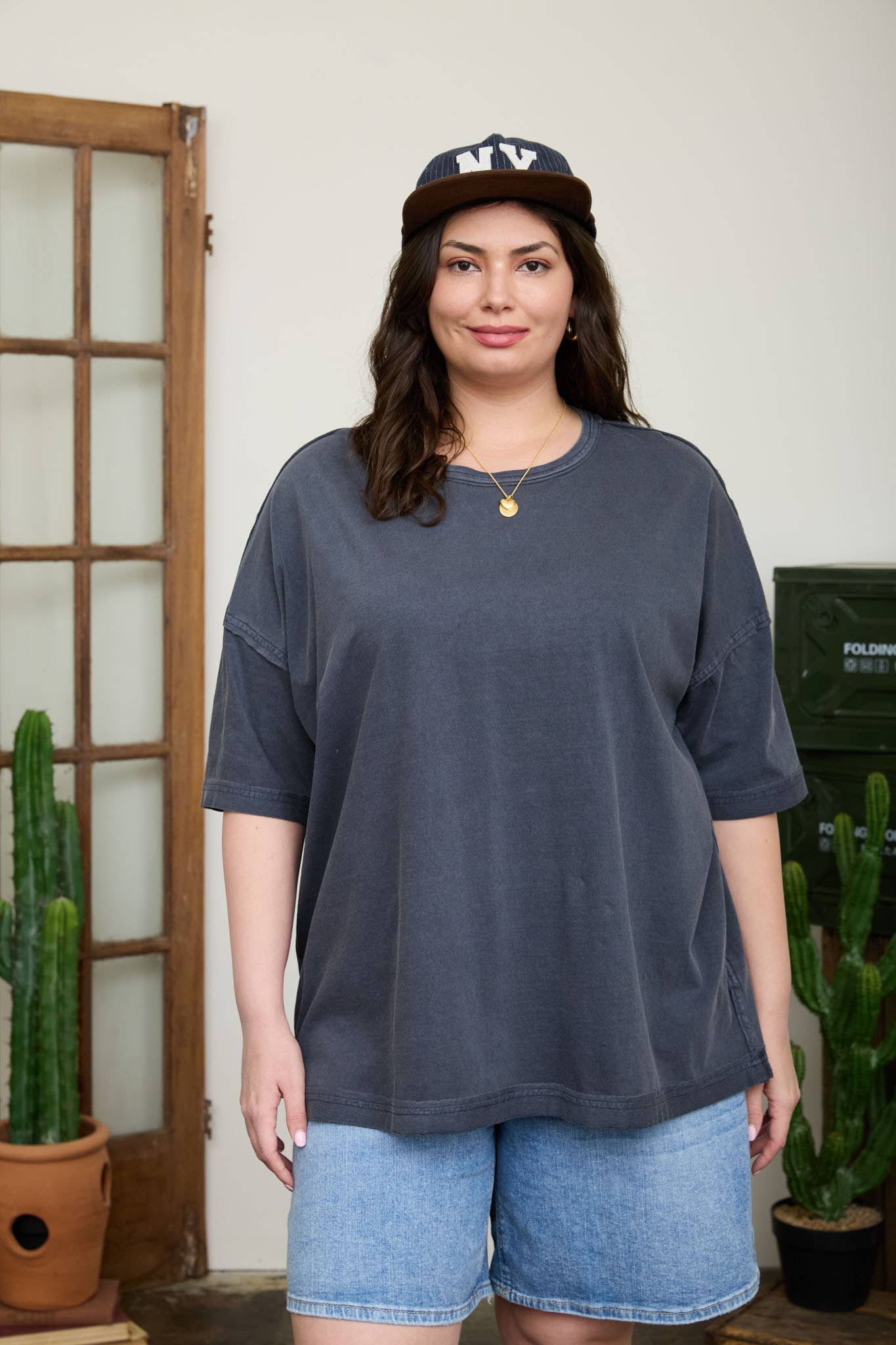 PLUS WASHED EXPOSED SEAM RELAXED KNIT T-SHIRT