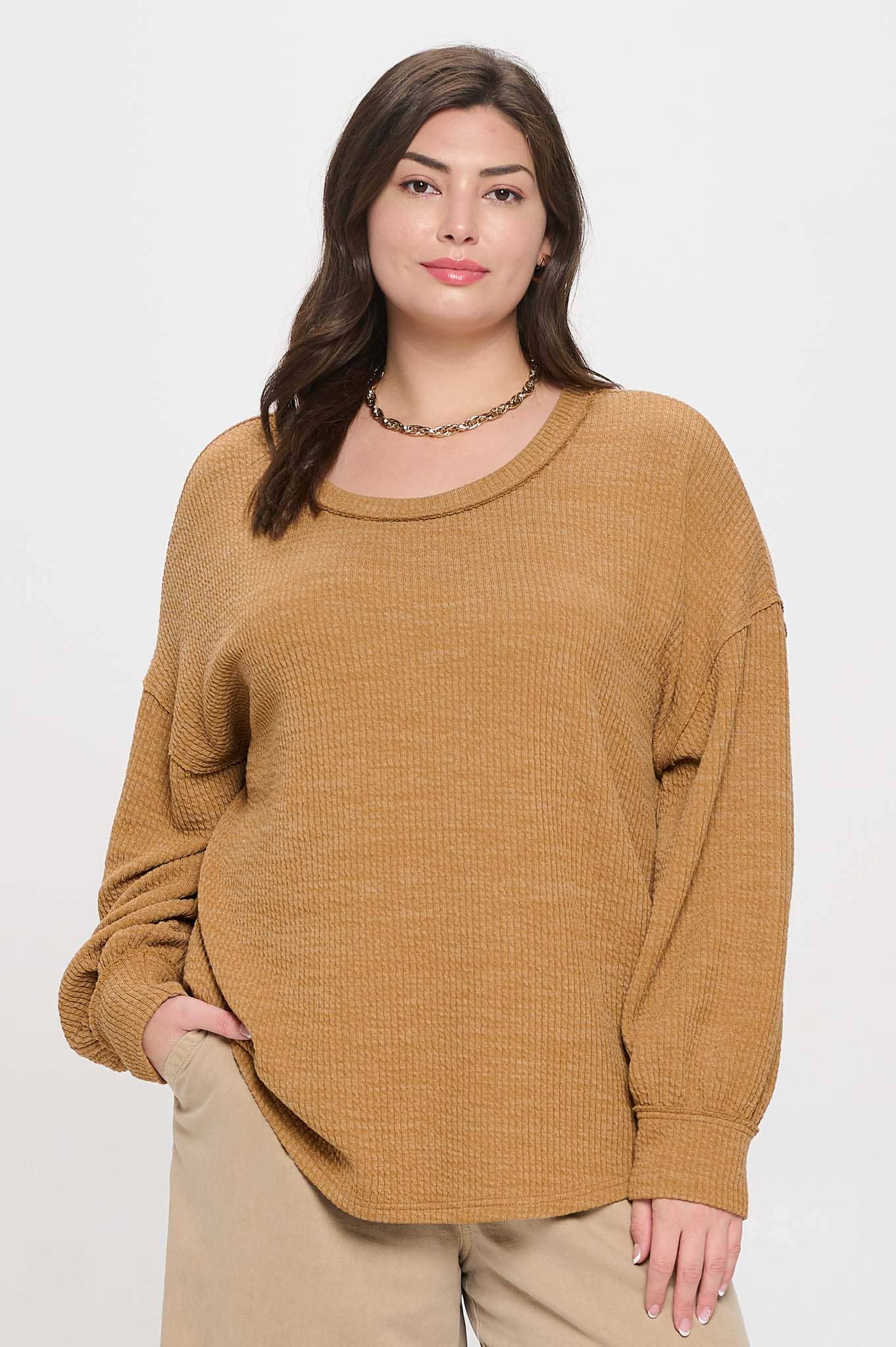 PLUS DROP SHOULDER LONG SLEEVE SWEATER KNIT TOP