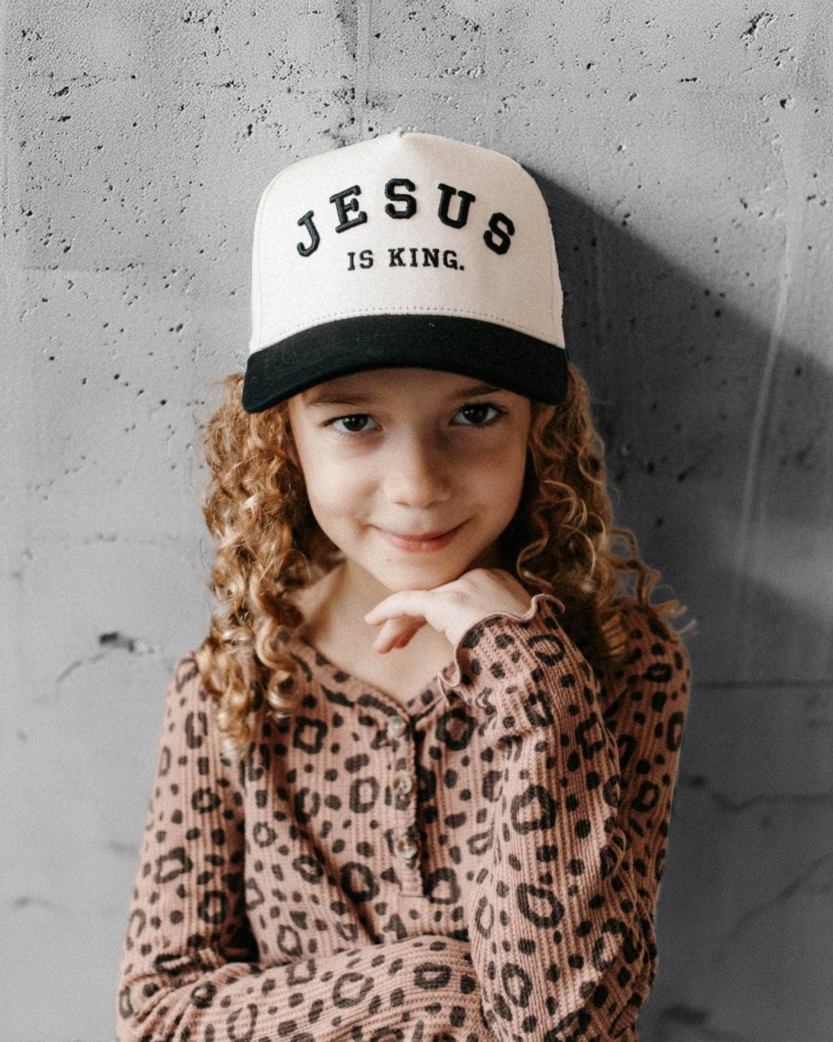 Jesus is King Christian KIDS Hat - Black & Off-White