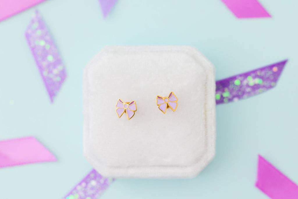 Lavender Bow Stud Earrings