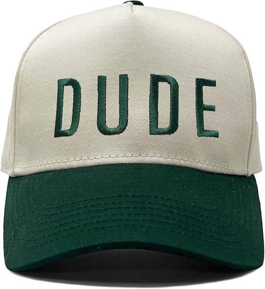 Dude Embroidered Hat (Green/Beige)