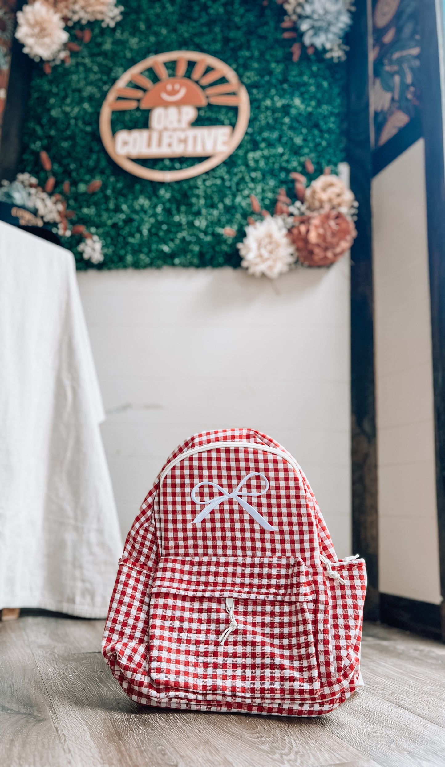 Pink bow Plaid Ruffle Girls Backpack for back to school