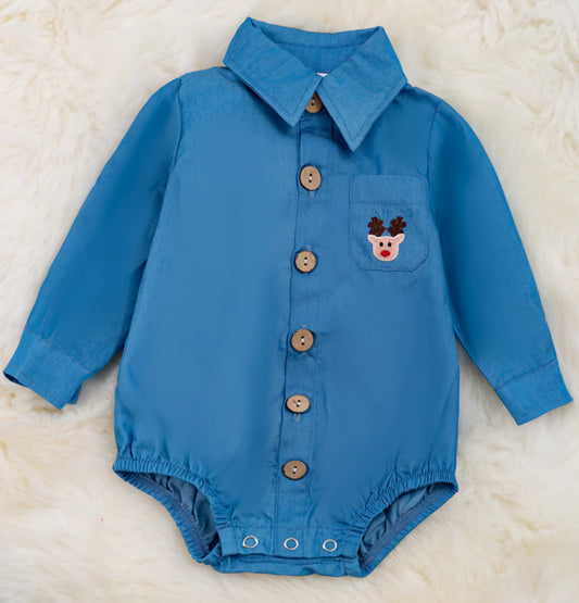 Boy Reindeer Button Down Onesie