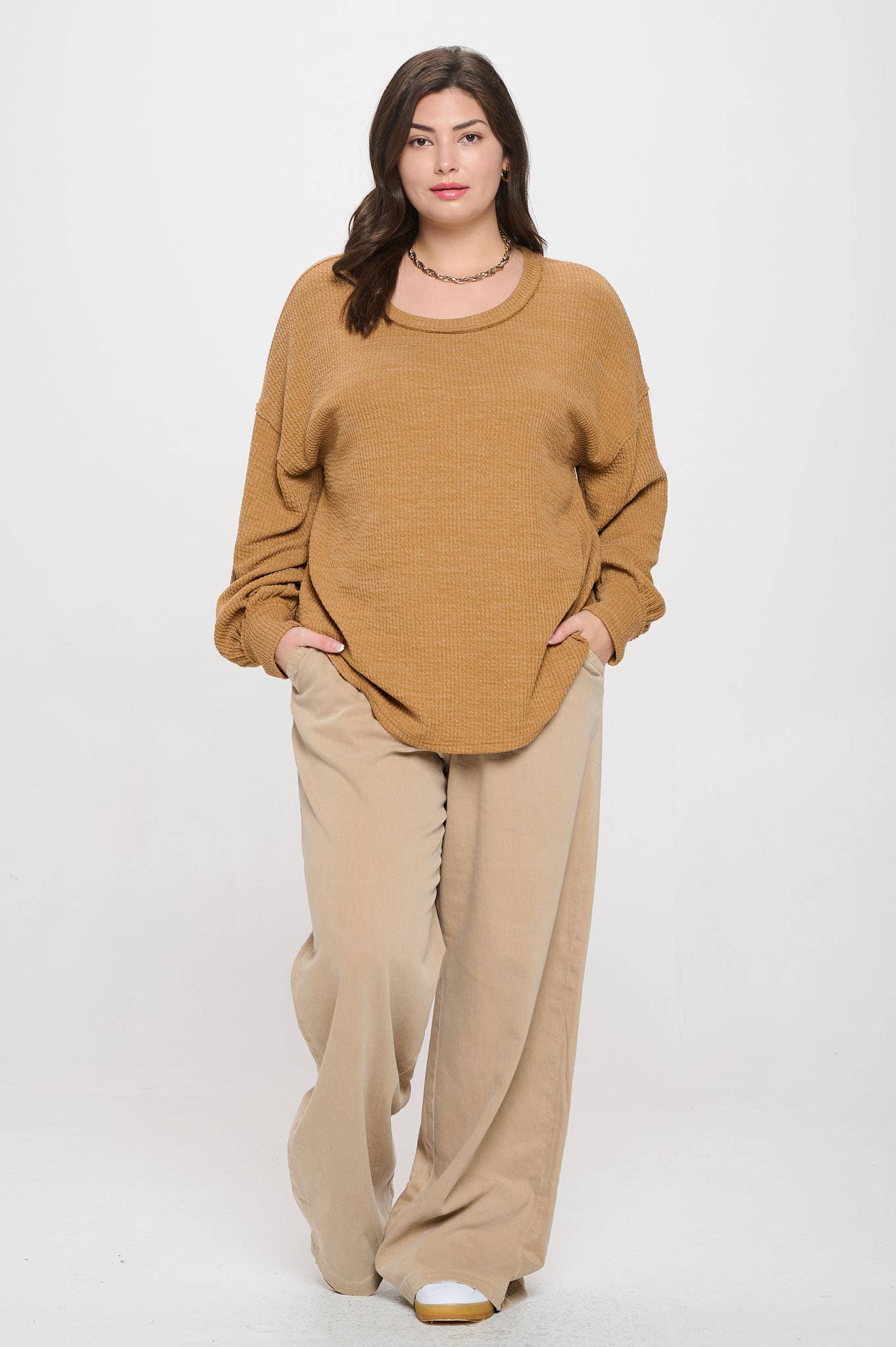 PLUS DROP SHOULDER LONG SLEEVE SWEATER KNIT TOP