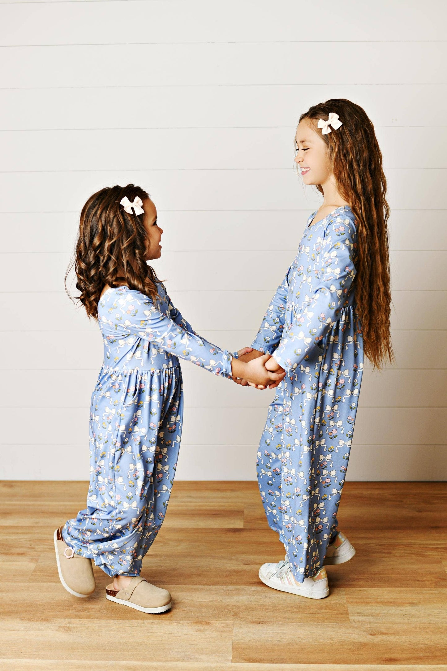 Kids Kelly Blue Coquette Bow Jumpsuit With Pockets