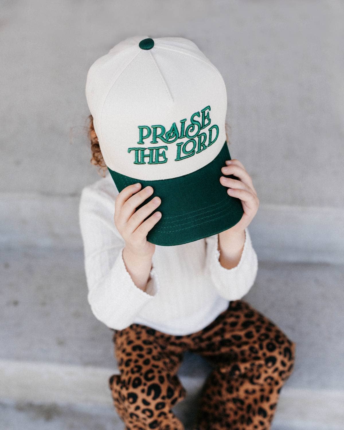 Praise the Lord KIDS Hat - Dark Green & Off-White