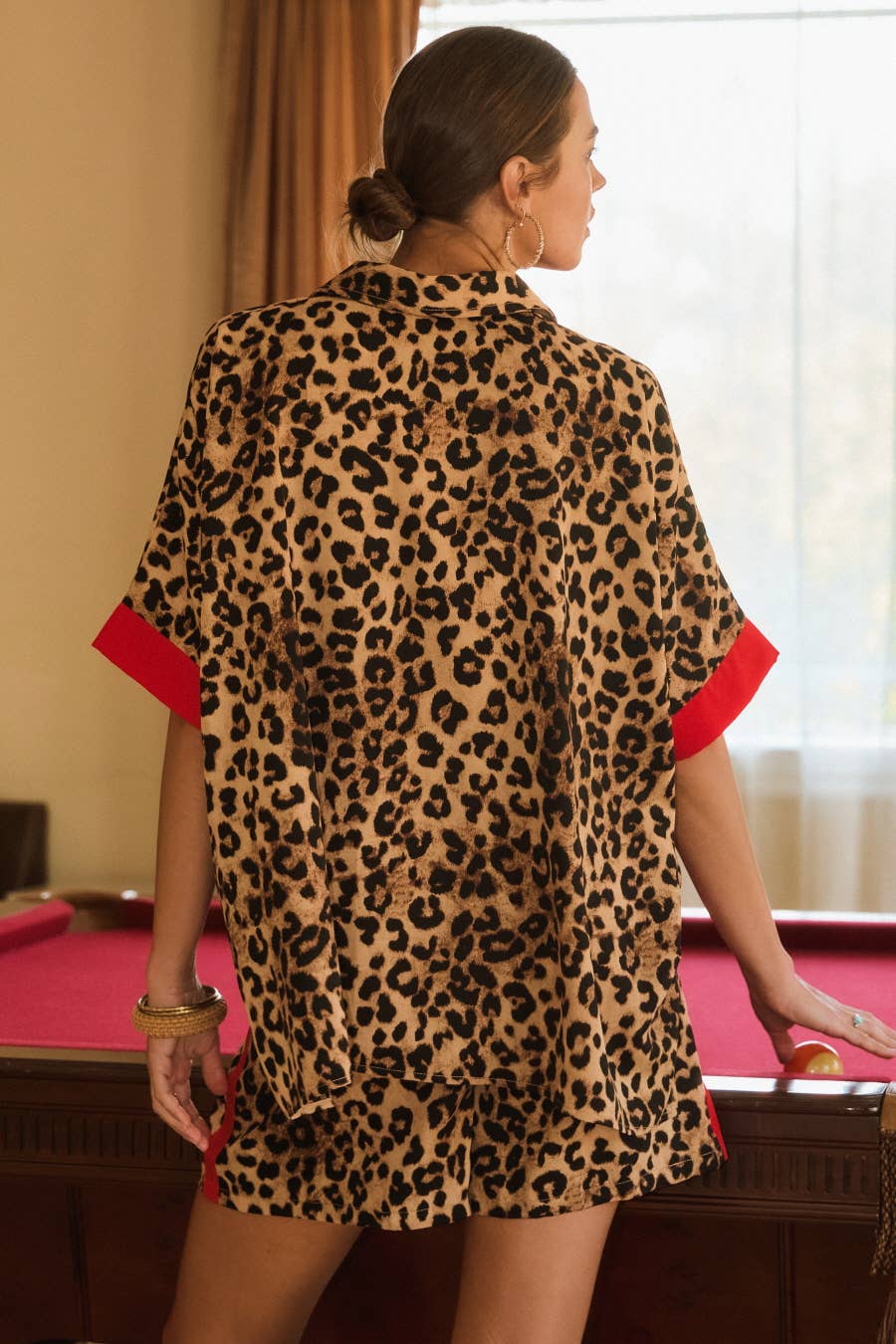 Plus Leopard Printed Shirt & Short Set