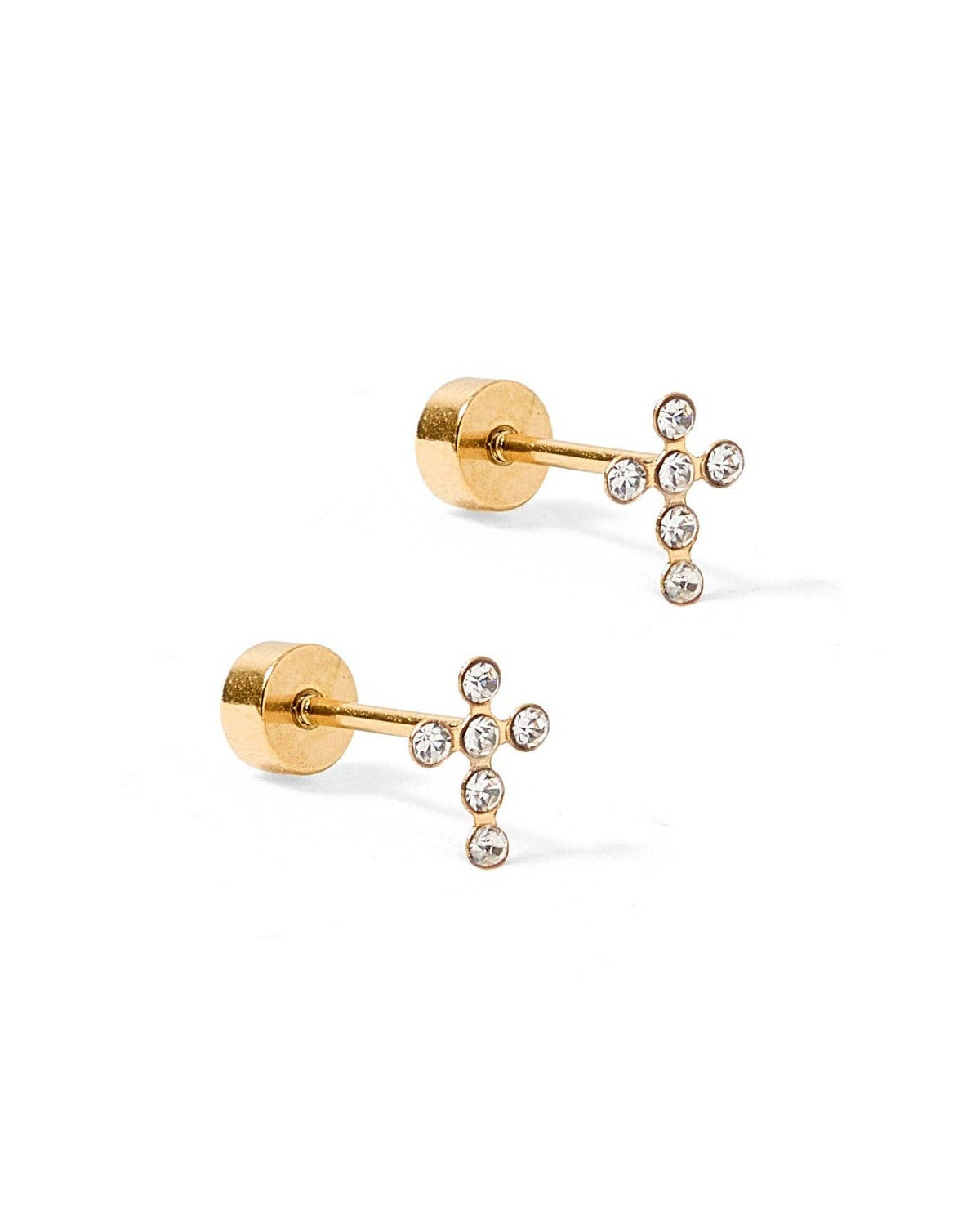 Screwback Stud Earrings - Clara Cross Gold Sparkle