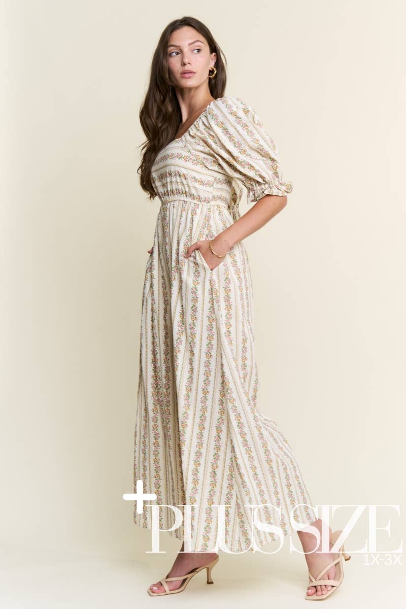 Floral Stripe Wide-Leg Jumpsuit in PLUS SIZE