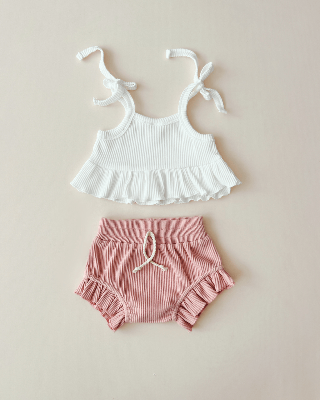 Crop Top Ribbed Shorts Set