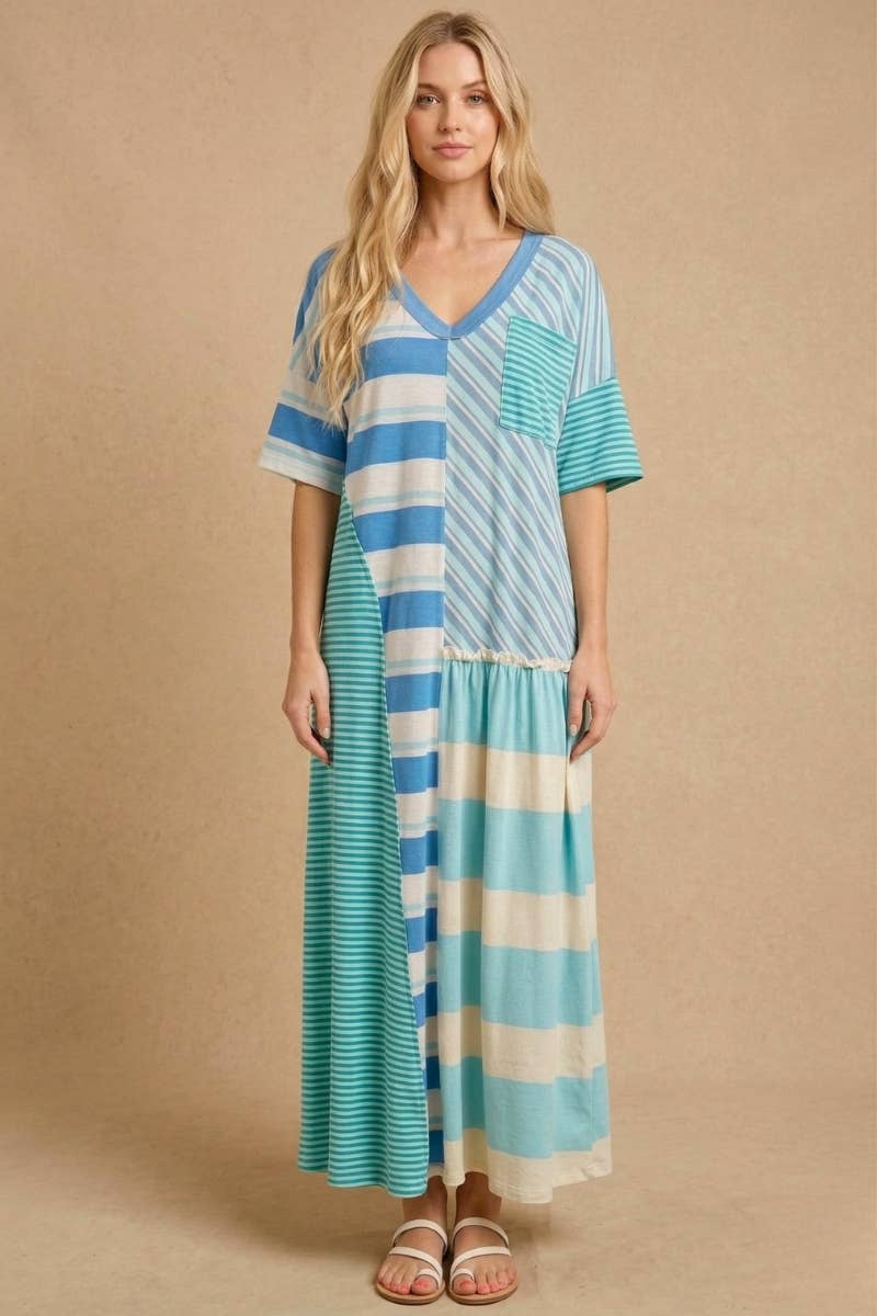 Mixed-Stripe Patchwork Maxi Dress