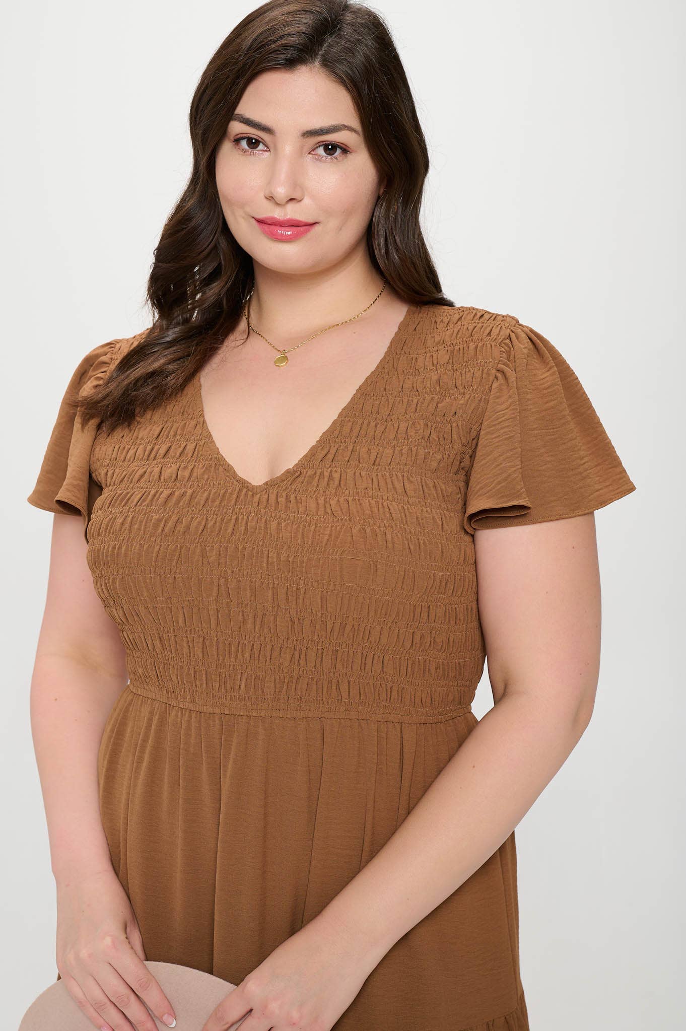 PLUS FLUTTER SLEEVE MIDI DRESS