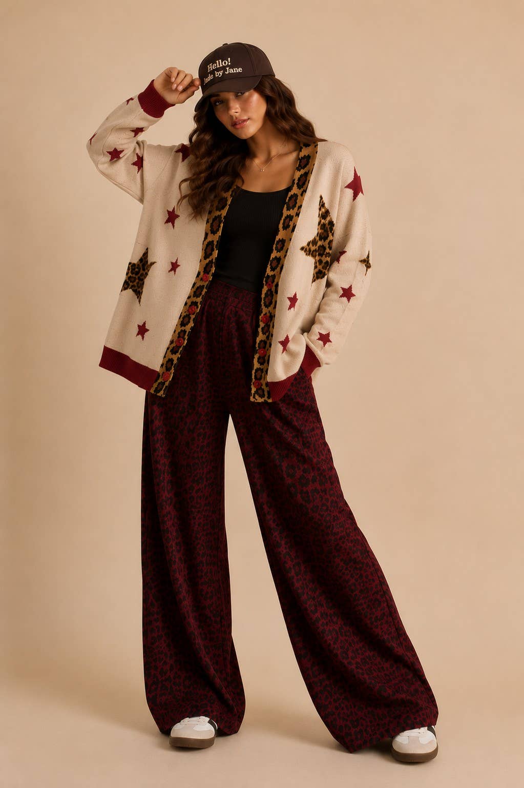 LEOPARD STAR BUTTON-DOWN CARDIGAN