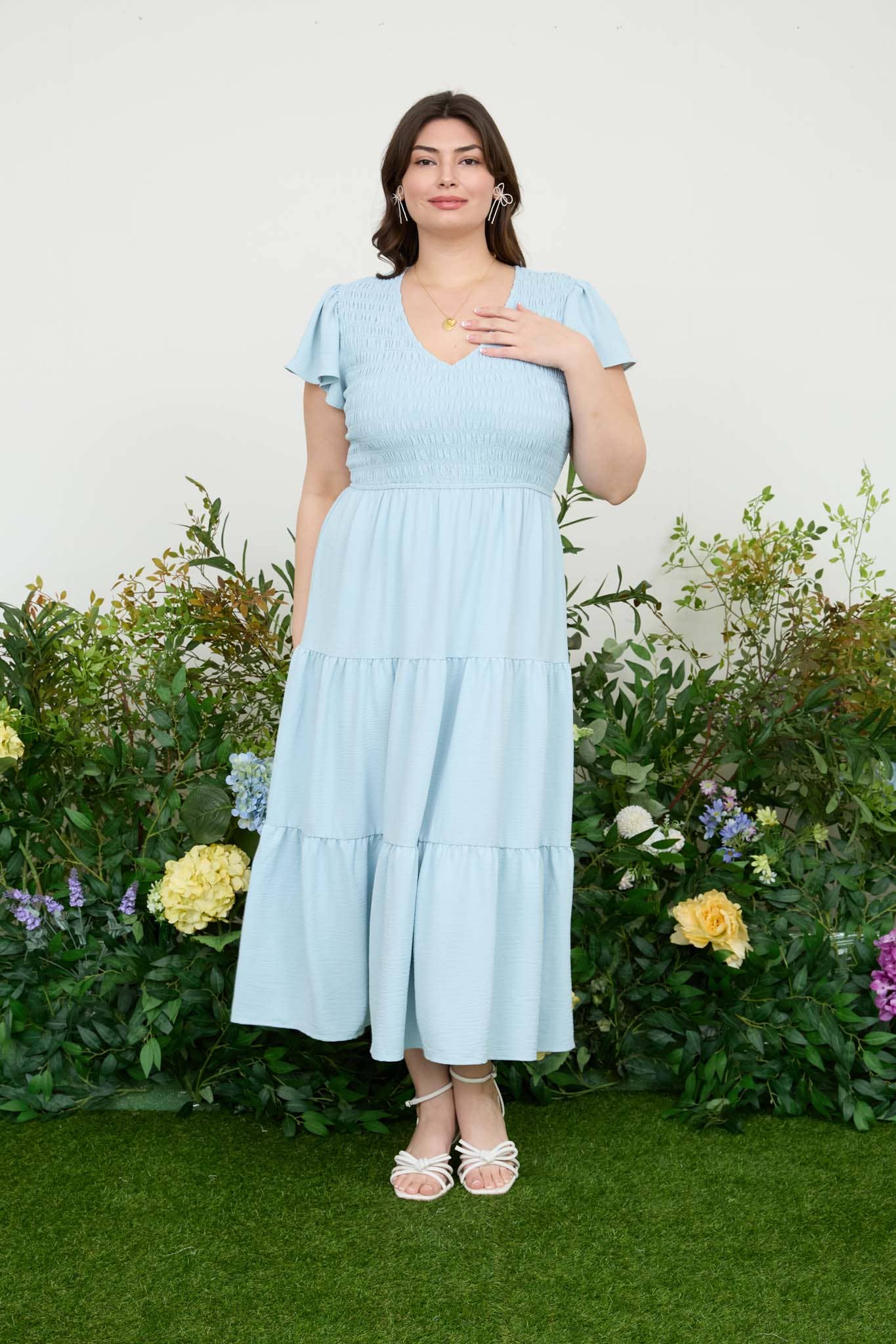 PLUS FLUTTER SLEEVE MIDI DRESS