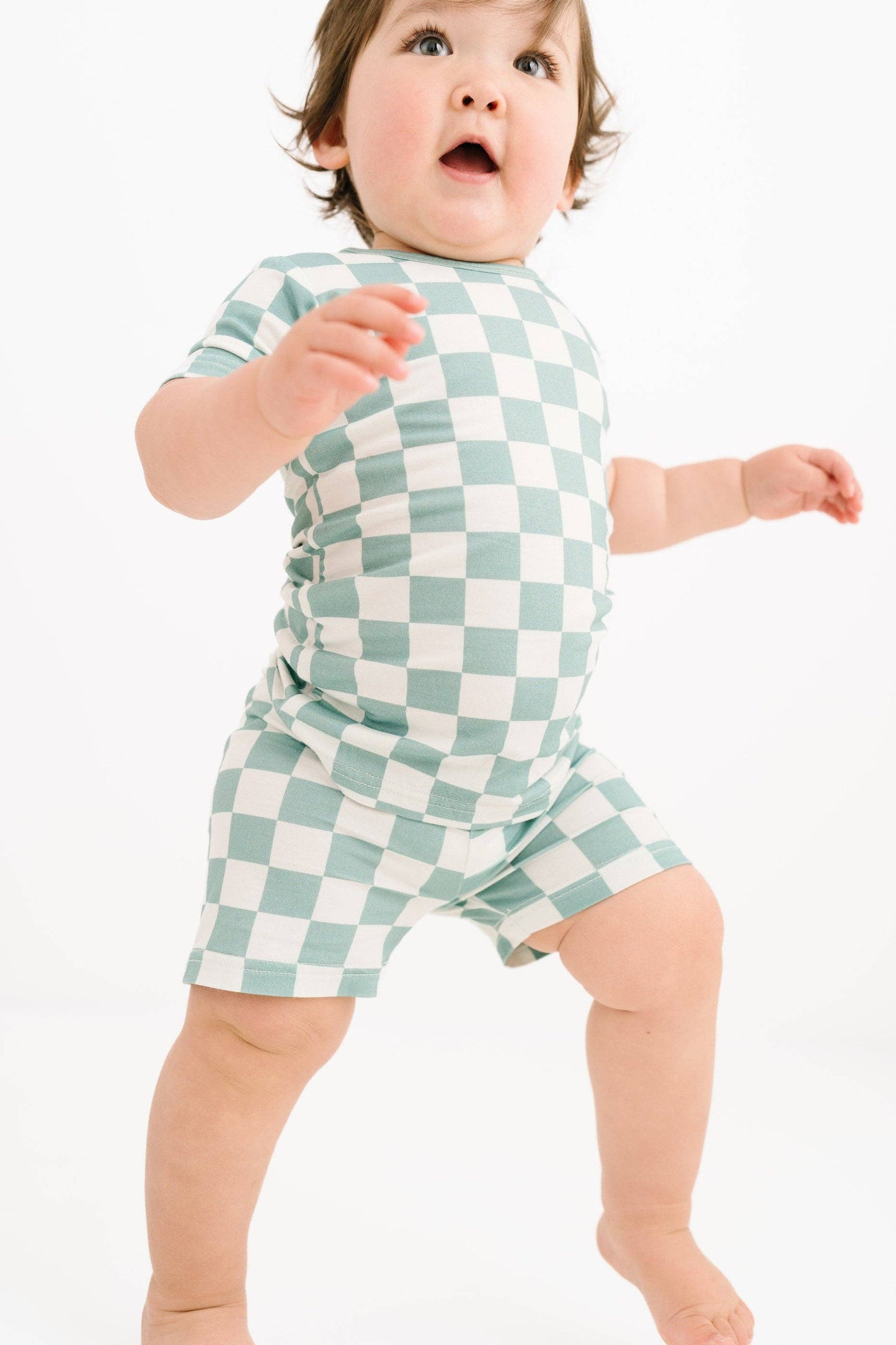 Bamboo Seafoam Checkered Shorts Set