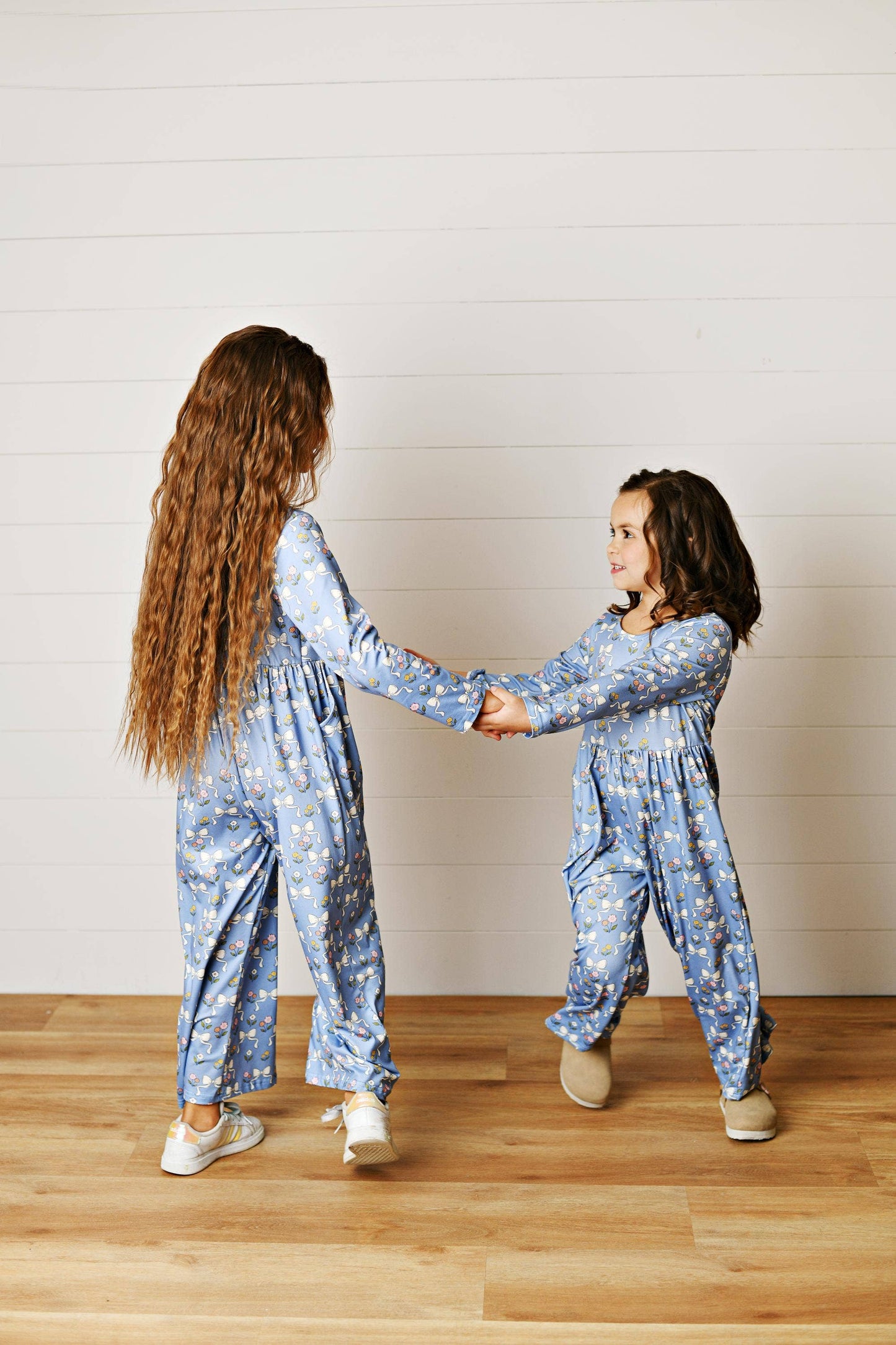Kids Kelly Blue Coquette Bow Jumpsuit With Pockets