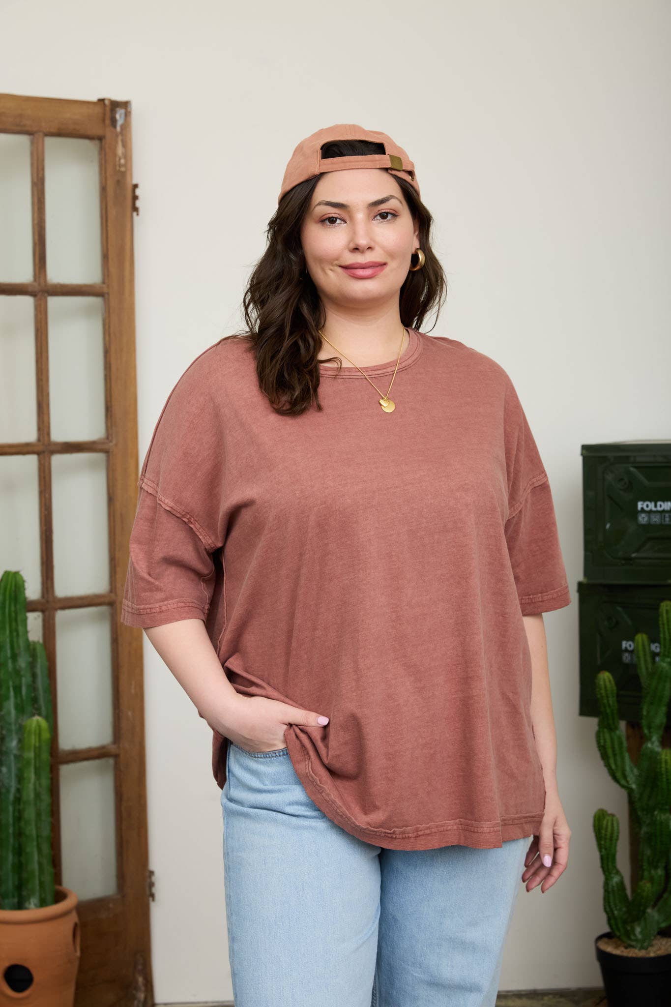 PLUS WASHED EXPOSED SEAM RELAXED KNIT T-SHIRT