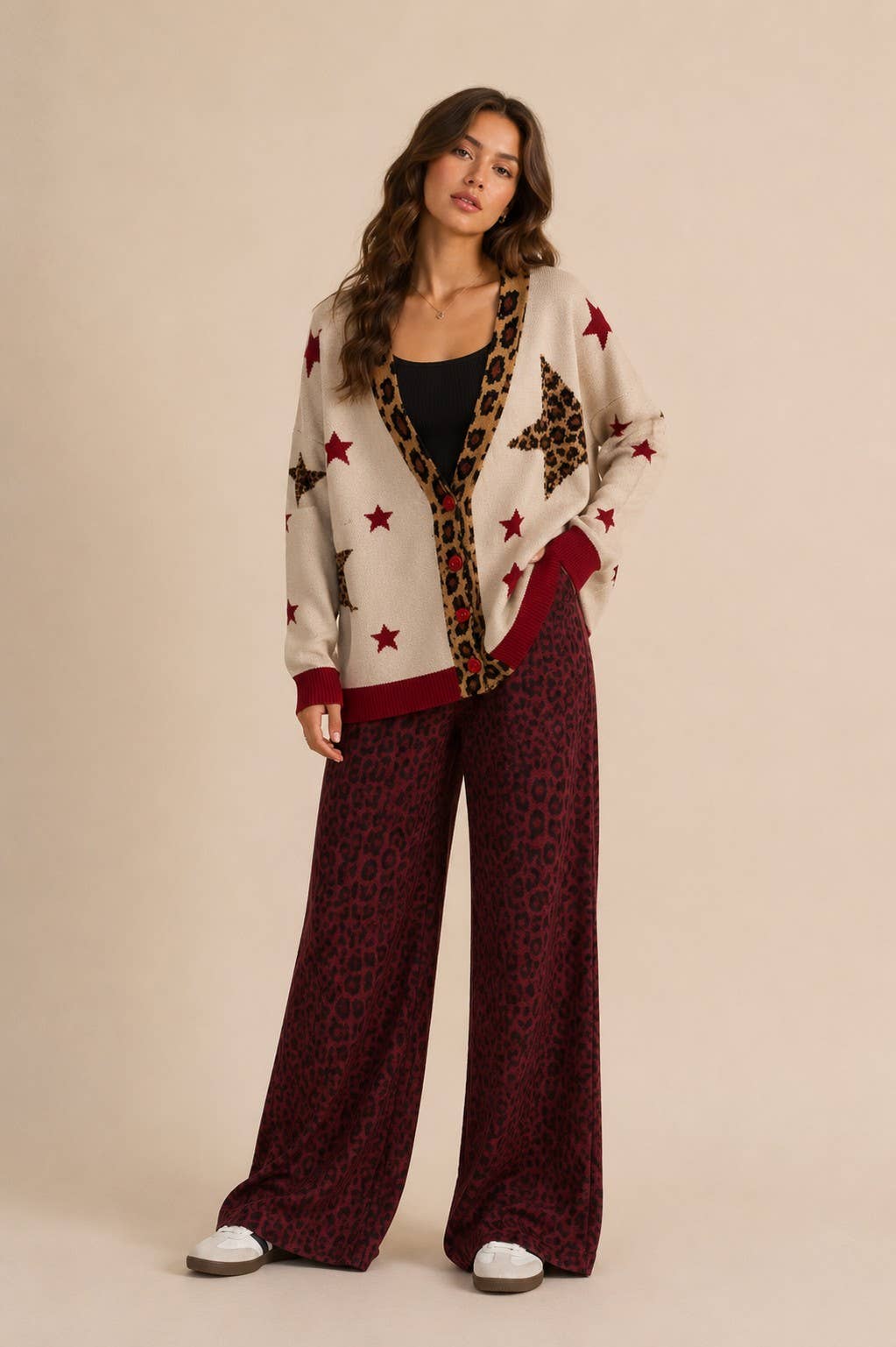 LEOPARD STAR BUTTON-DOWN CARDIGAN