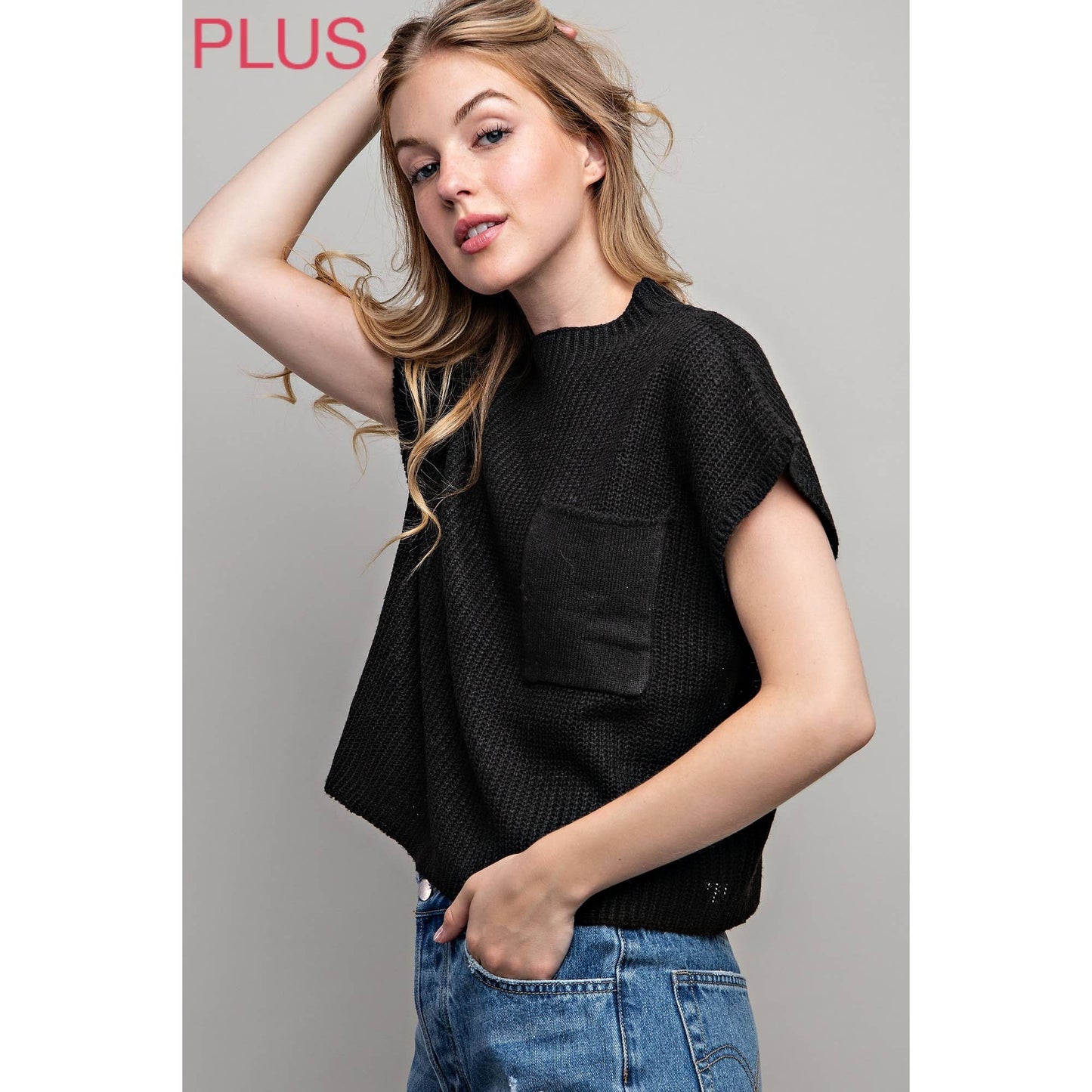 PLUS DROP SHOULDER RIB-KNIT SWEATER TOP