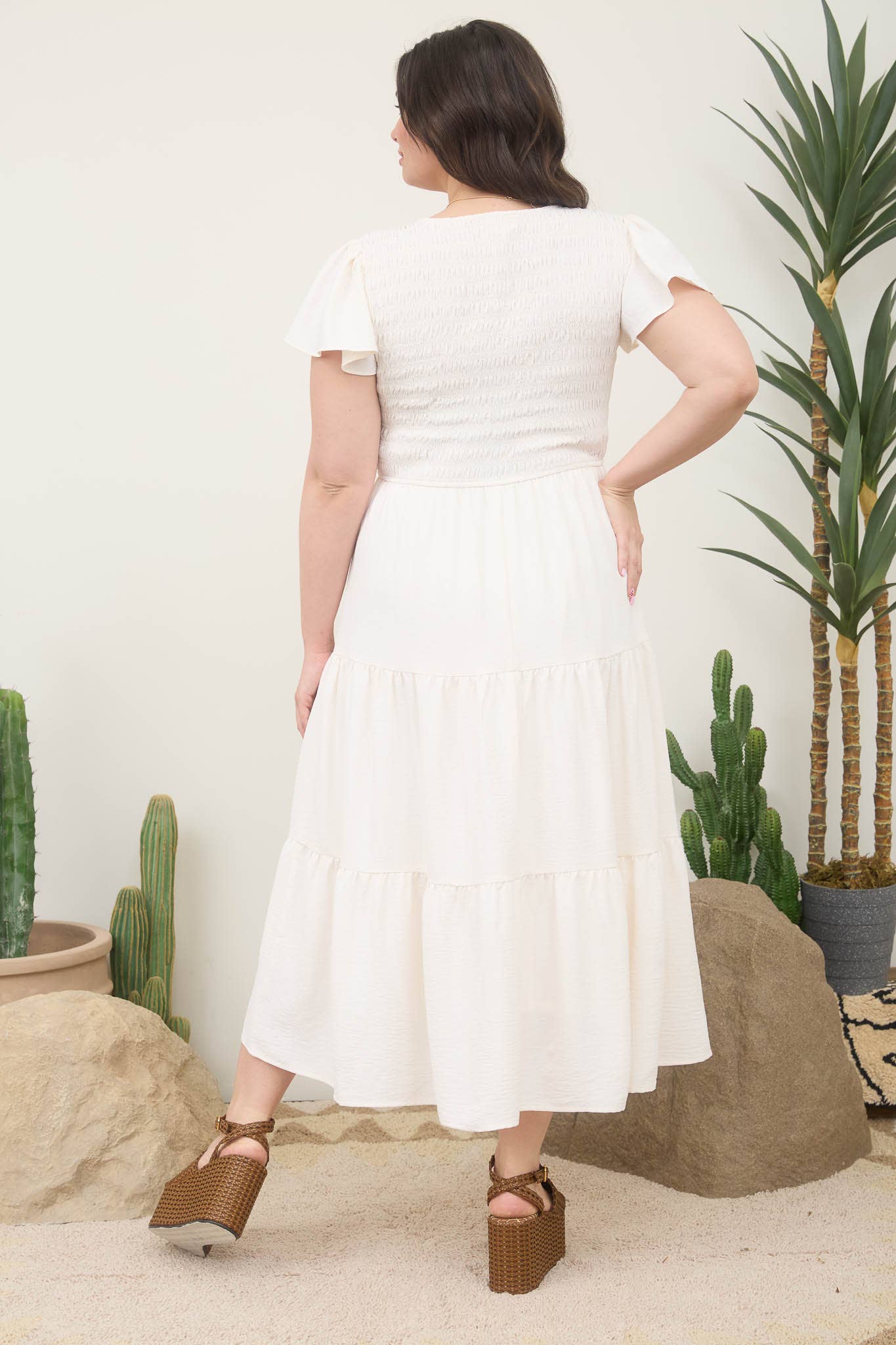 PLUS FLUTTER SLEEVE MIDI DRESS