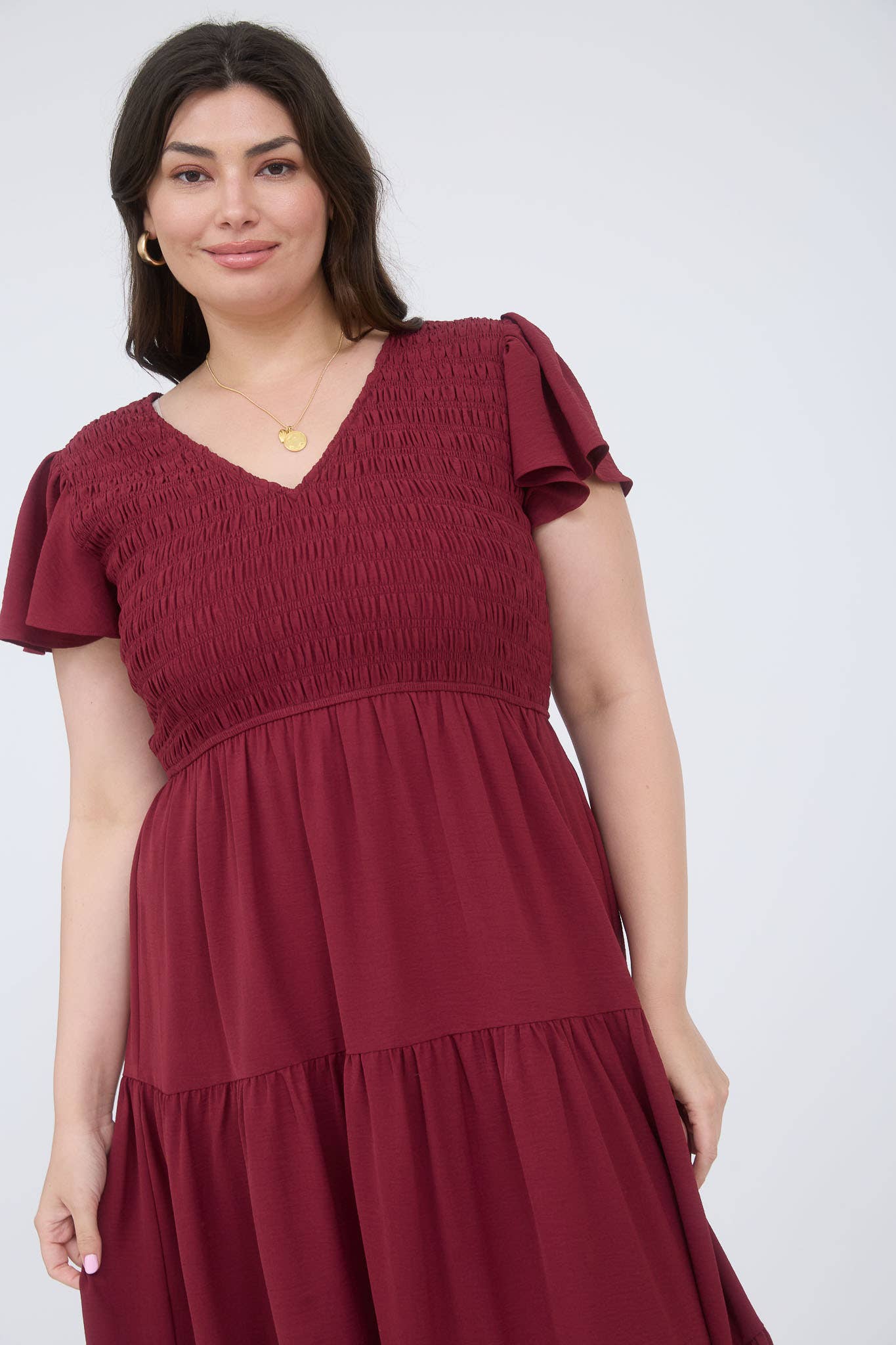 PLUS FLUTTER SLEEVE MIDI DRESS