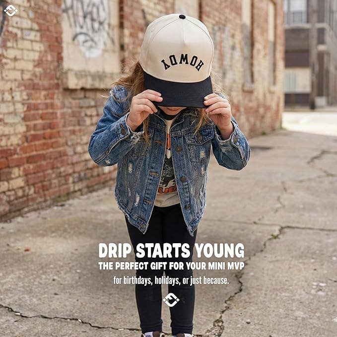 Kids 2-Tone Vintage Cap - Howdy (Upside Down) - Black/Beige