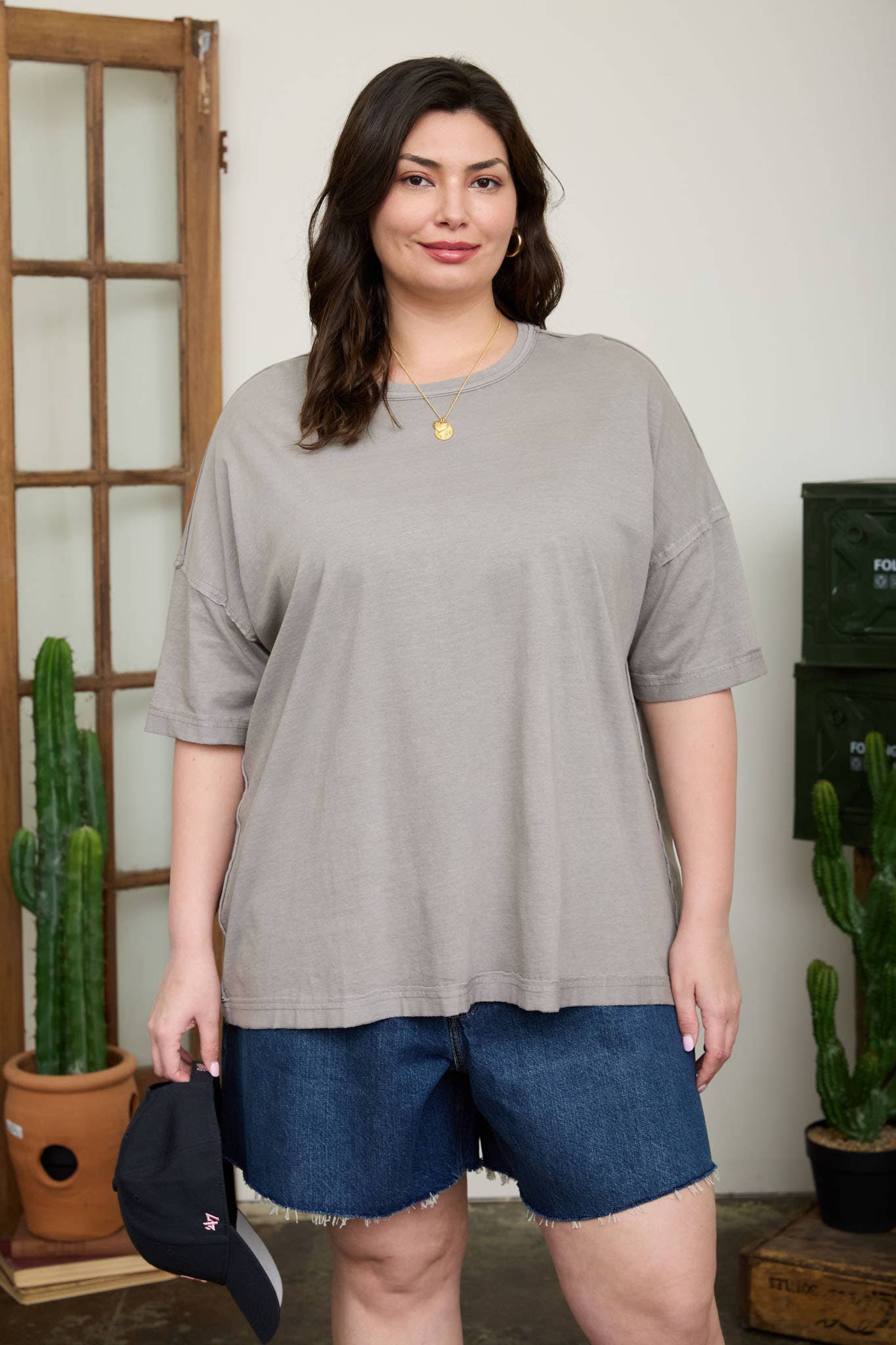 PLUS WASHED EXPOSED SEAM RELAXED KNIT T-SHIRT