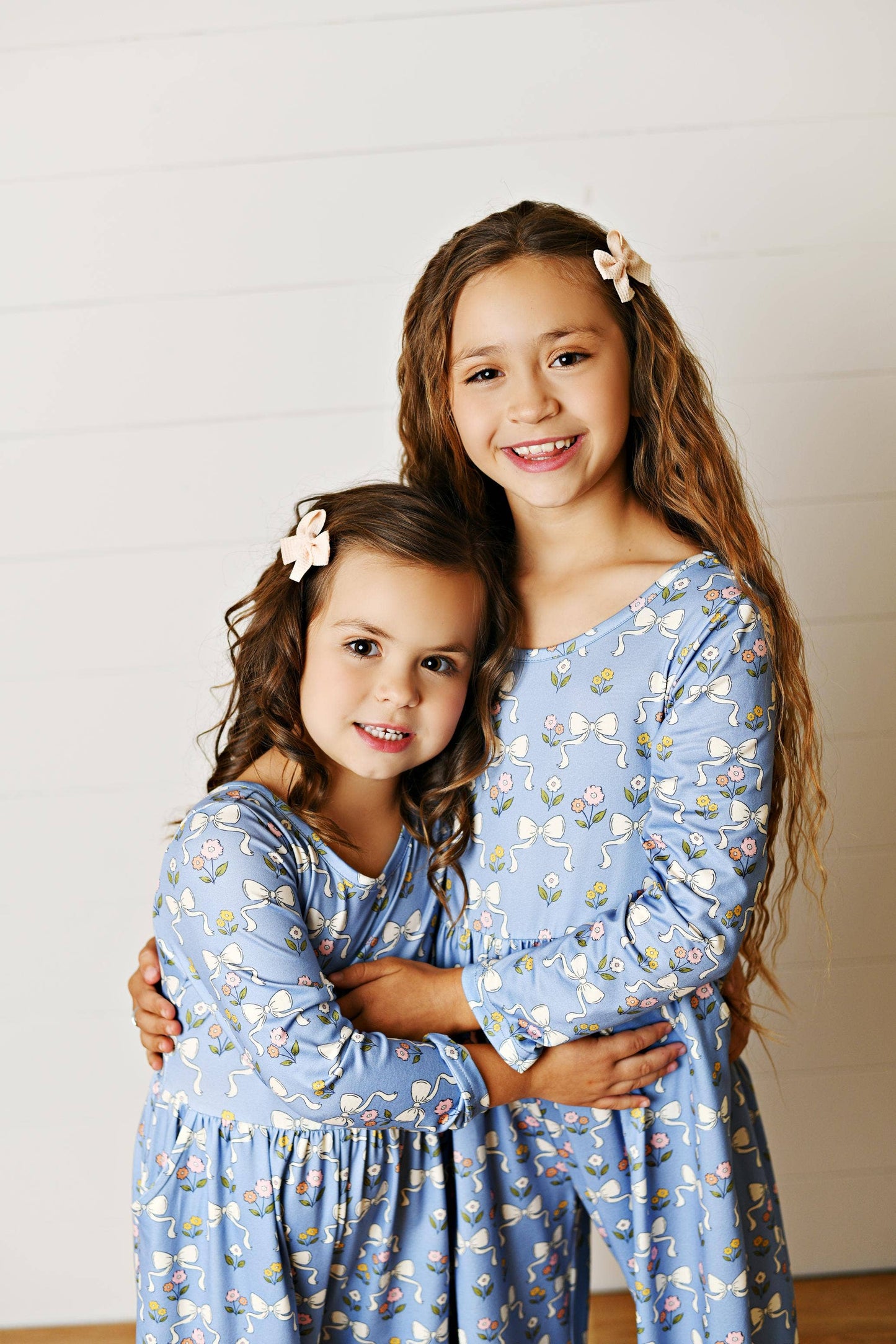 Kids Kelly Blue Coquette Bow Jumpsuit With Pockets
